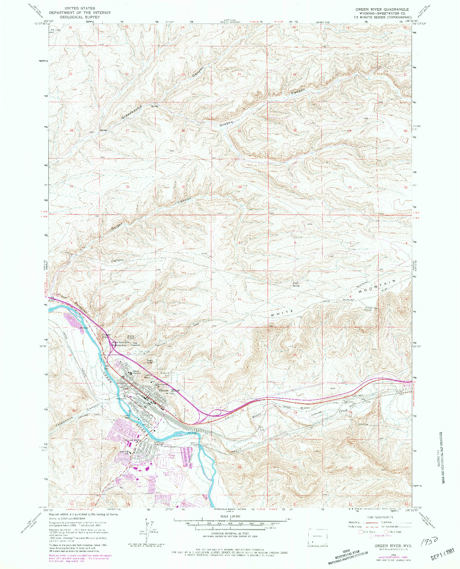 USGS 1:24000-SCALE QUADRANGLE FOR GREEN RIVER, WY 1961