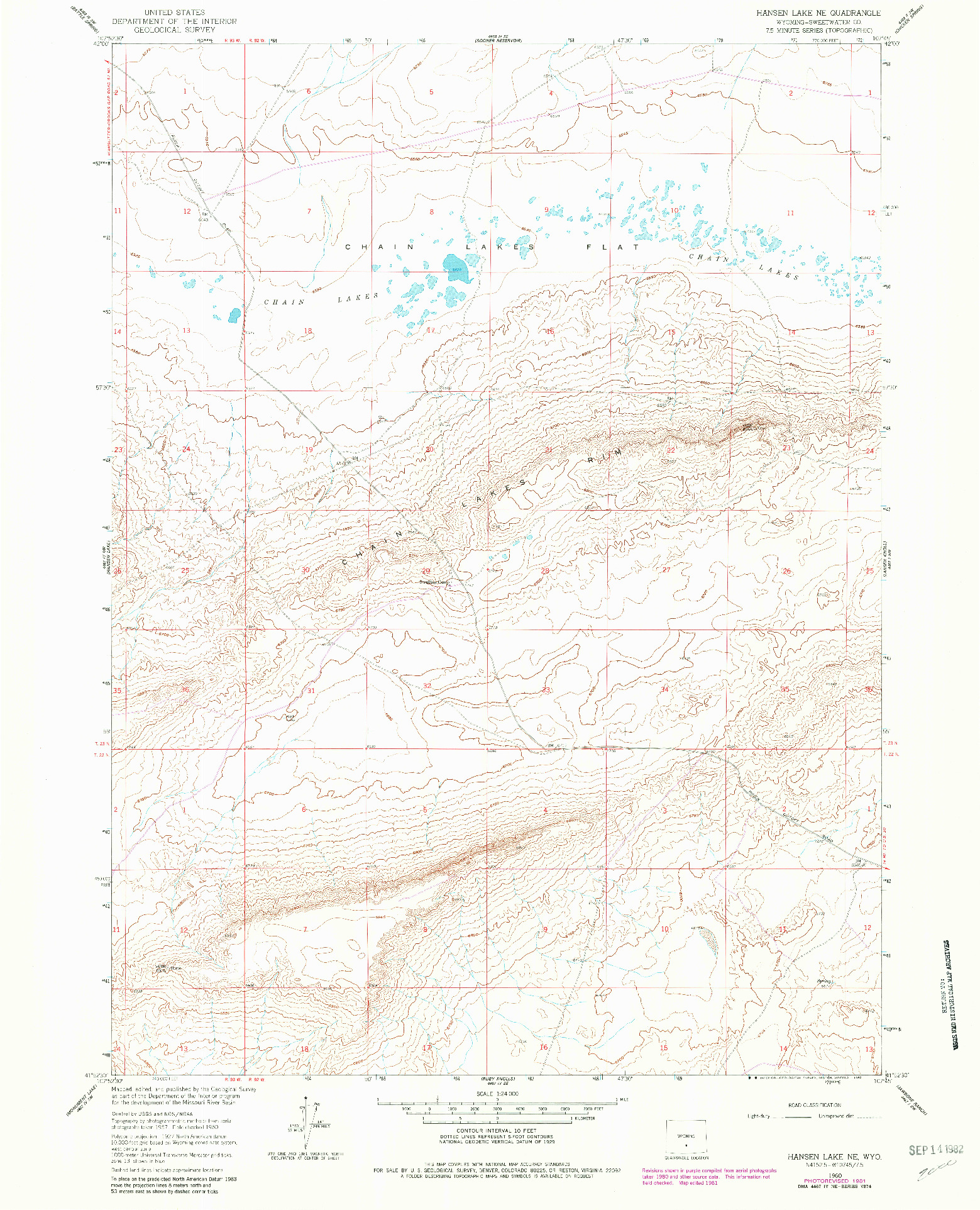 USGS 1:24000-SCALE QUADRANGLE FOR HANSEN LAKE NE, WY 1960