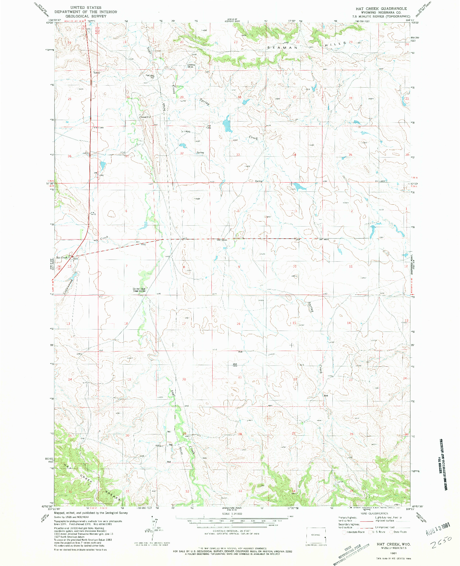 USGS 1:24000-SCALE QUADRANGLE FOR HAT CREEK, WY 1981