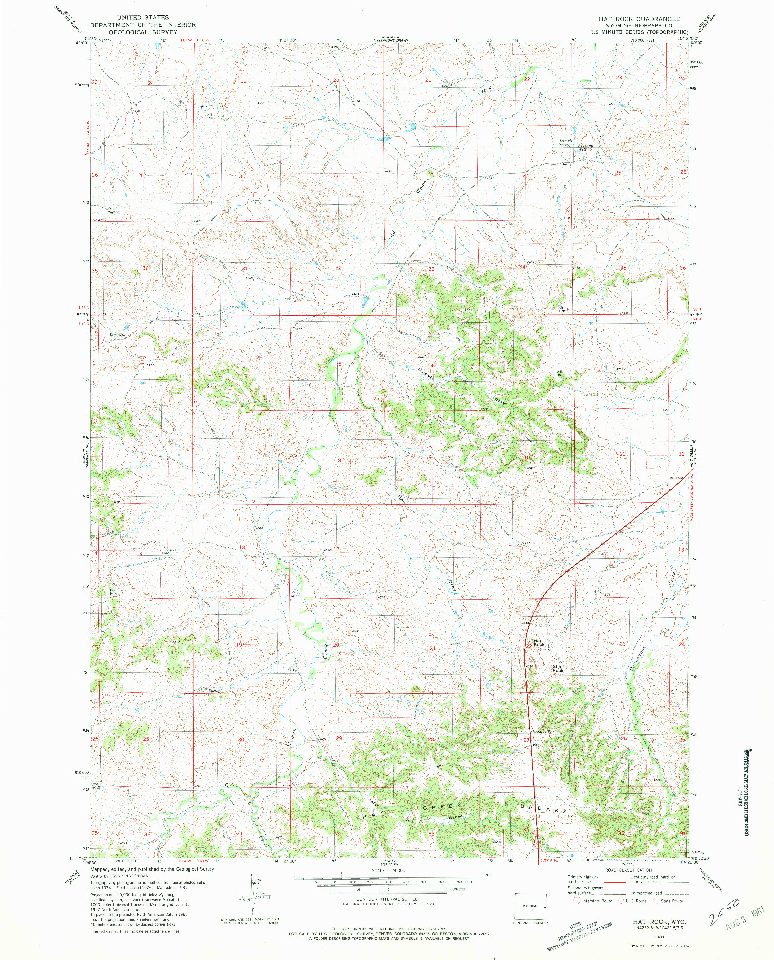 USGS 1:24000-SCALE QUADRANGLE FOR HAT ROCK, WY 1981