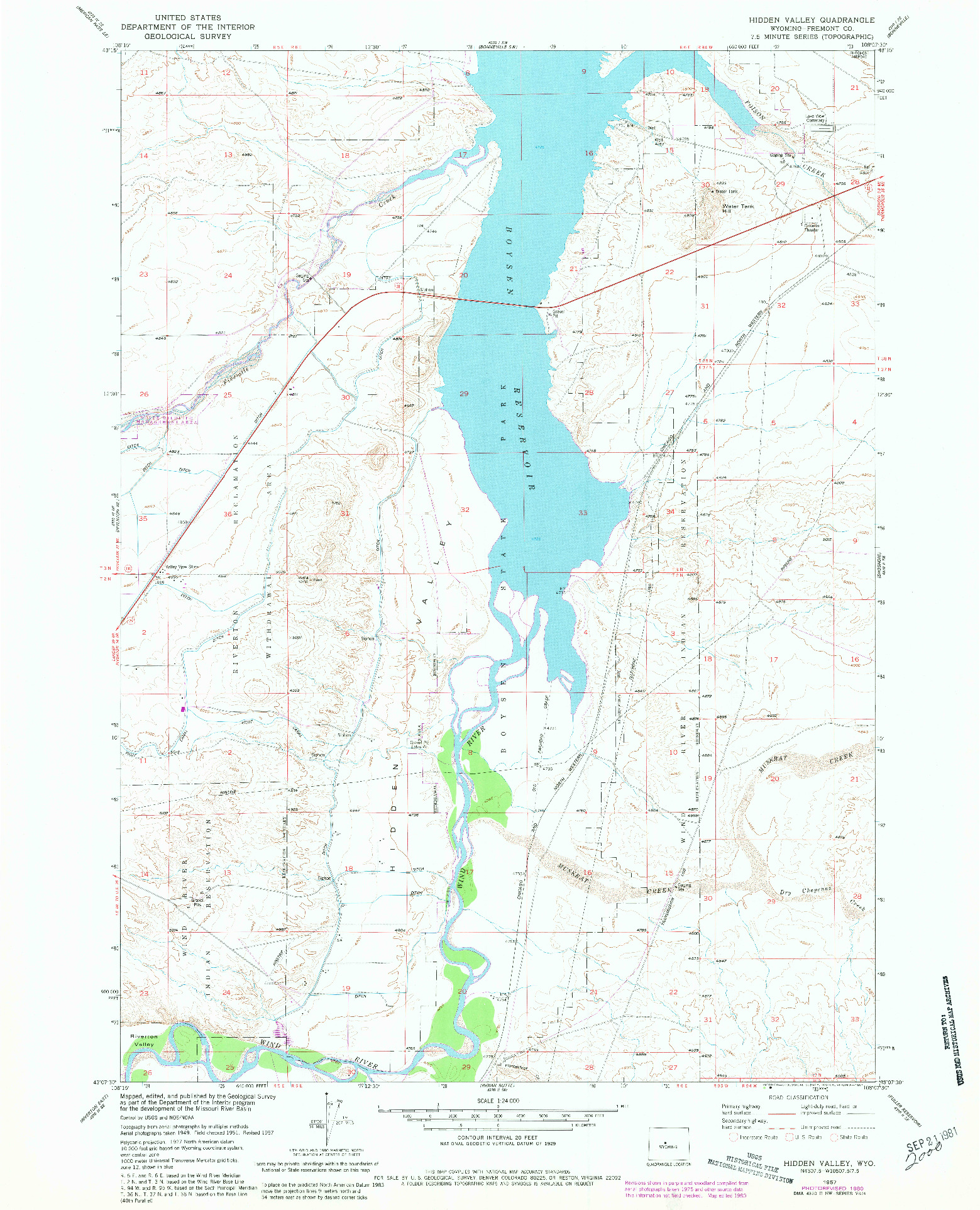 USGS 1:24000-SCALE QUADRANGLE FOR HIDDEN VALLEY, WY 1957