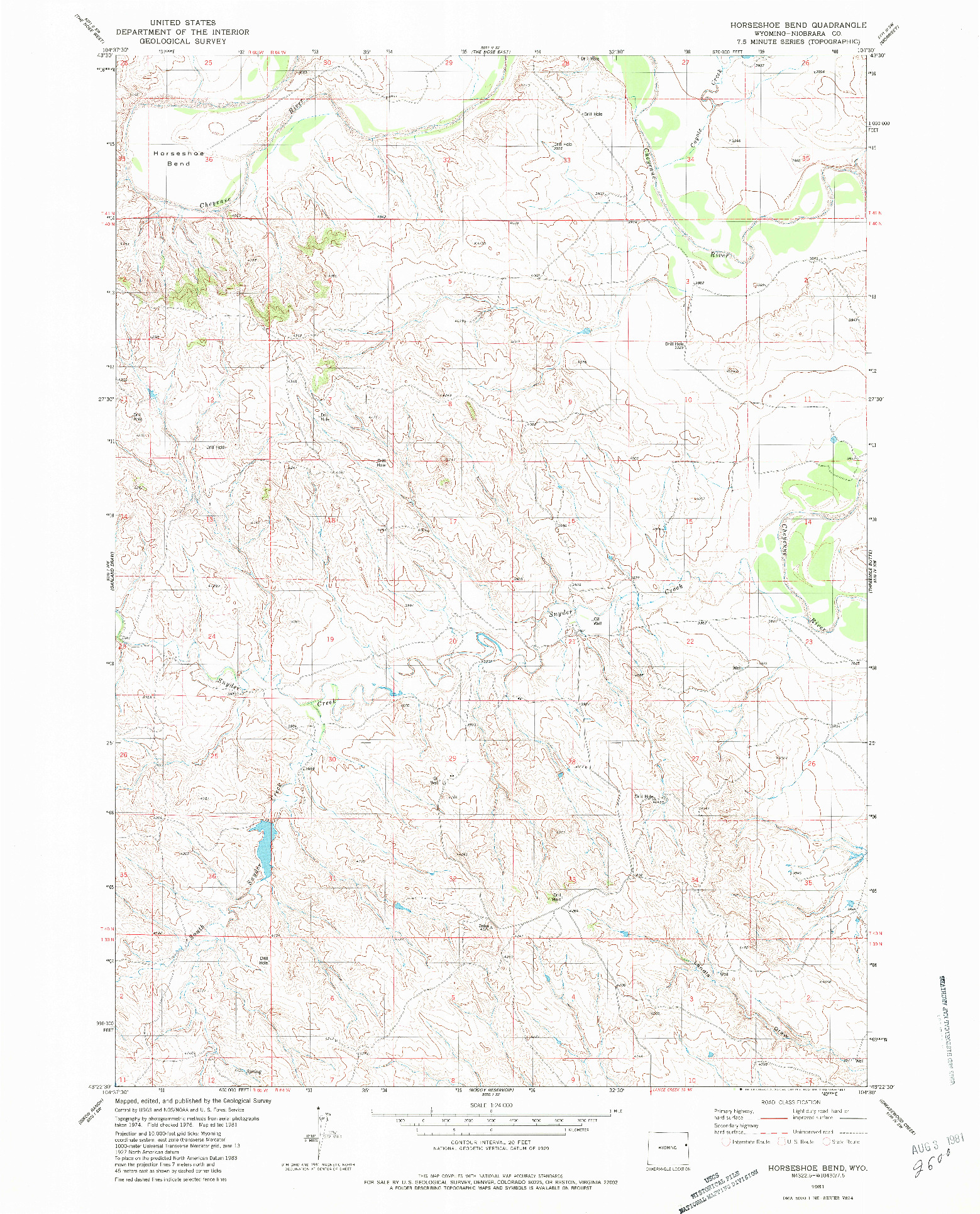 USGS 1:24000-SCALE QUADRANGLE FOR HORSESHOE BEND, WY 1981