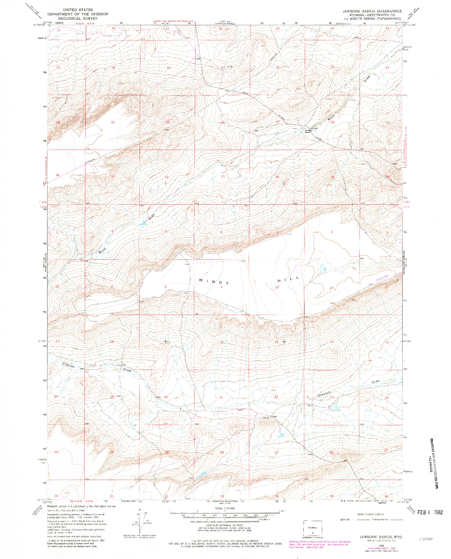 USGS 1:24000-SCALE QUADRANGLE FOR JAWBONE RANCH, WY 1966