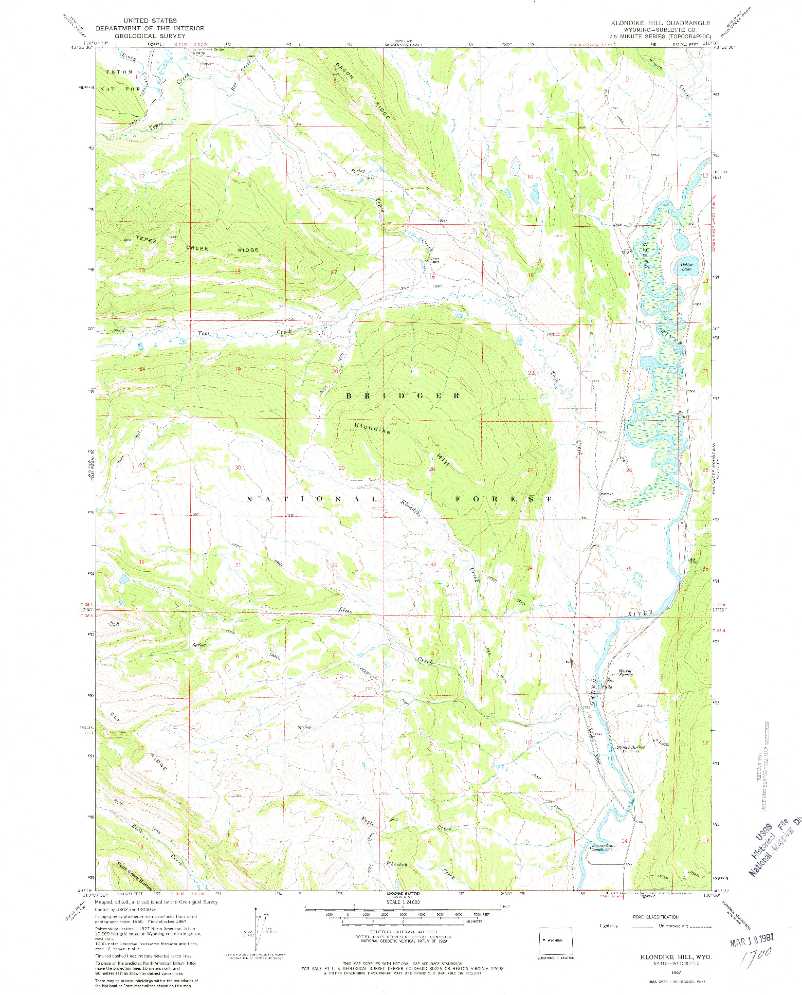 USGS 1:24000-SCALE QUADRANGLE FOR KLONDIKE HILL, WY 1967