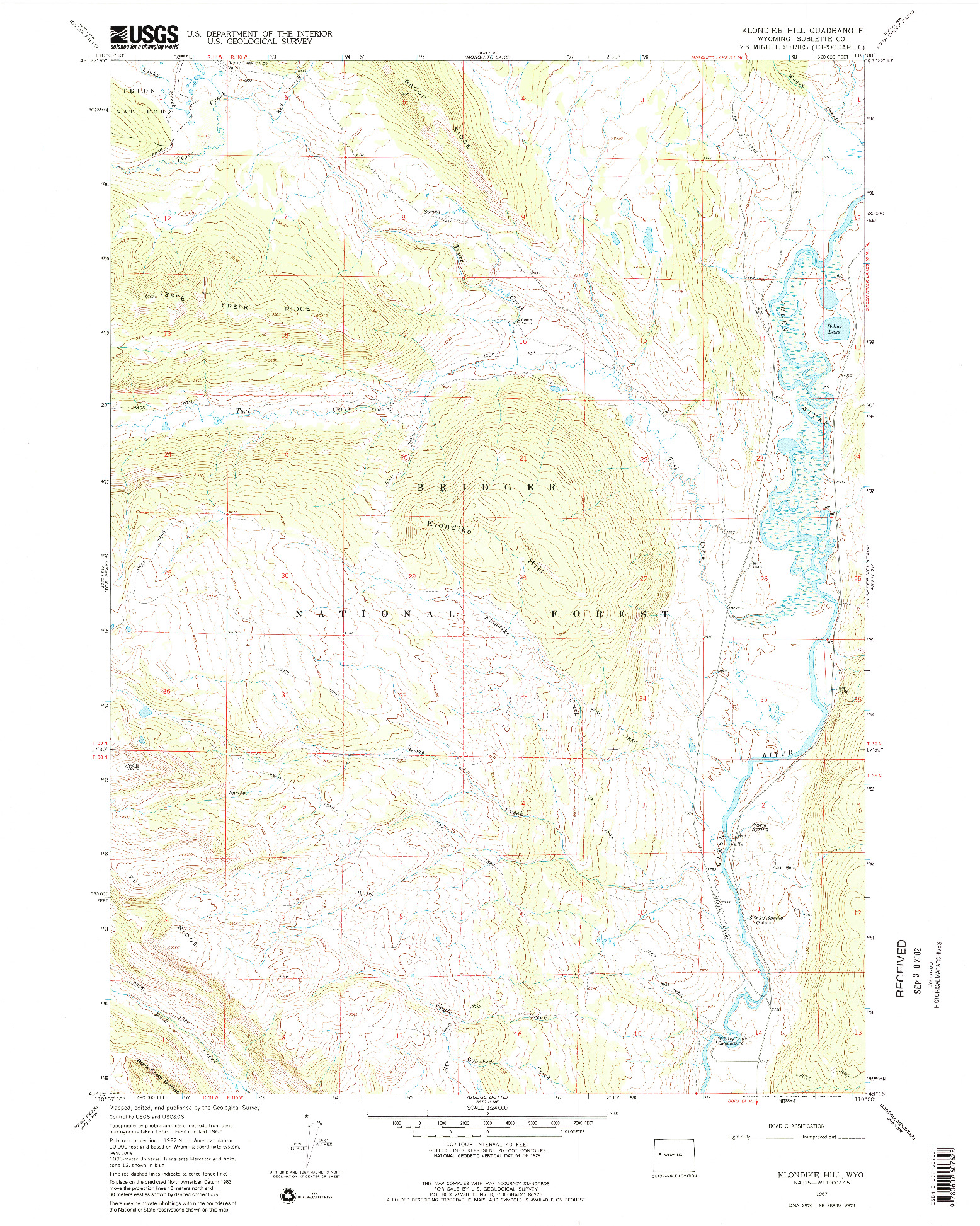 USGS 1:24000-SCALE QUADRANGLE FOR KLONDIKE HILL, WY 1967