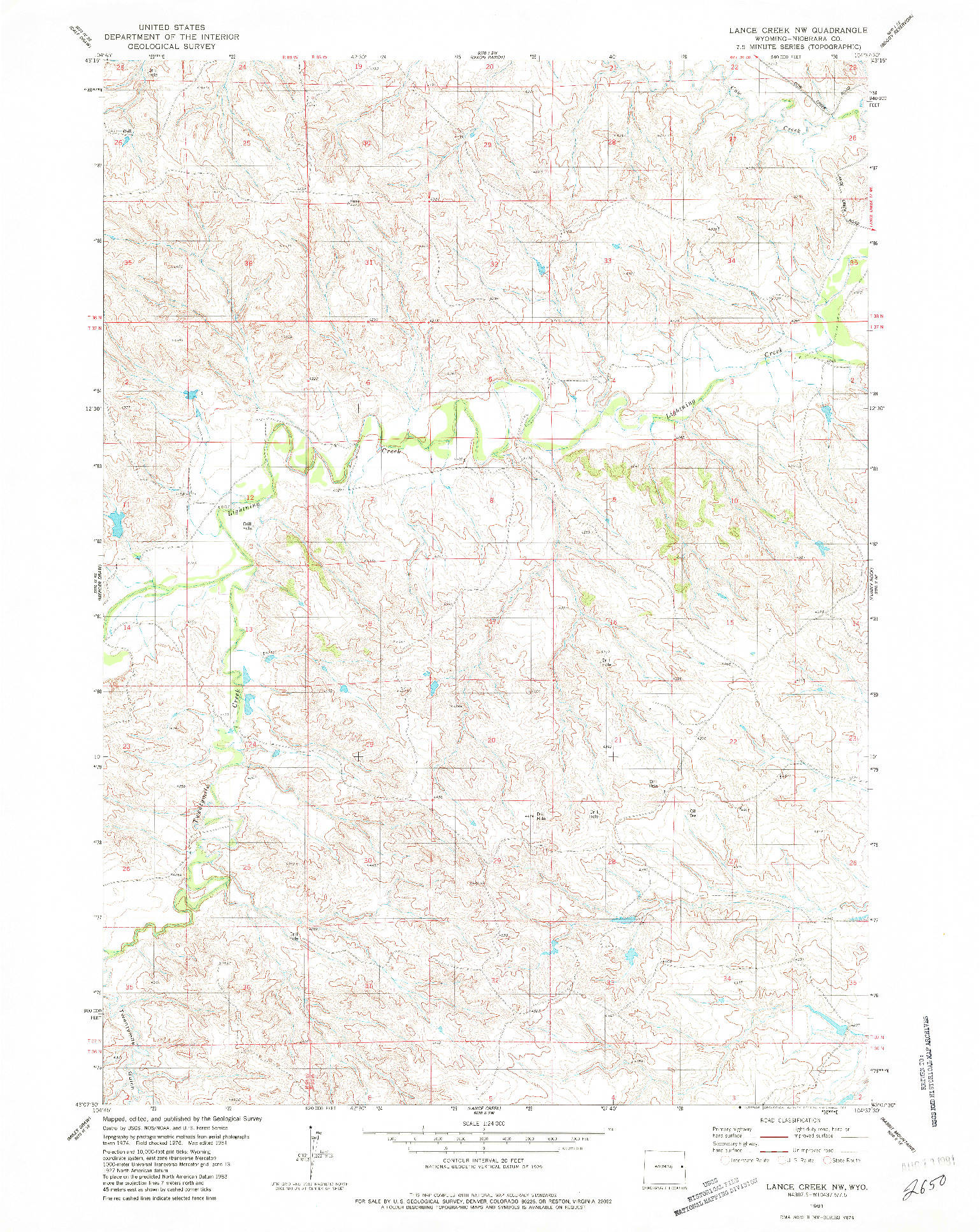 USGS 1:24000-SCALE QUADRANGLE FOR LANCE CREEK NW, WY 1981