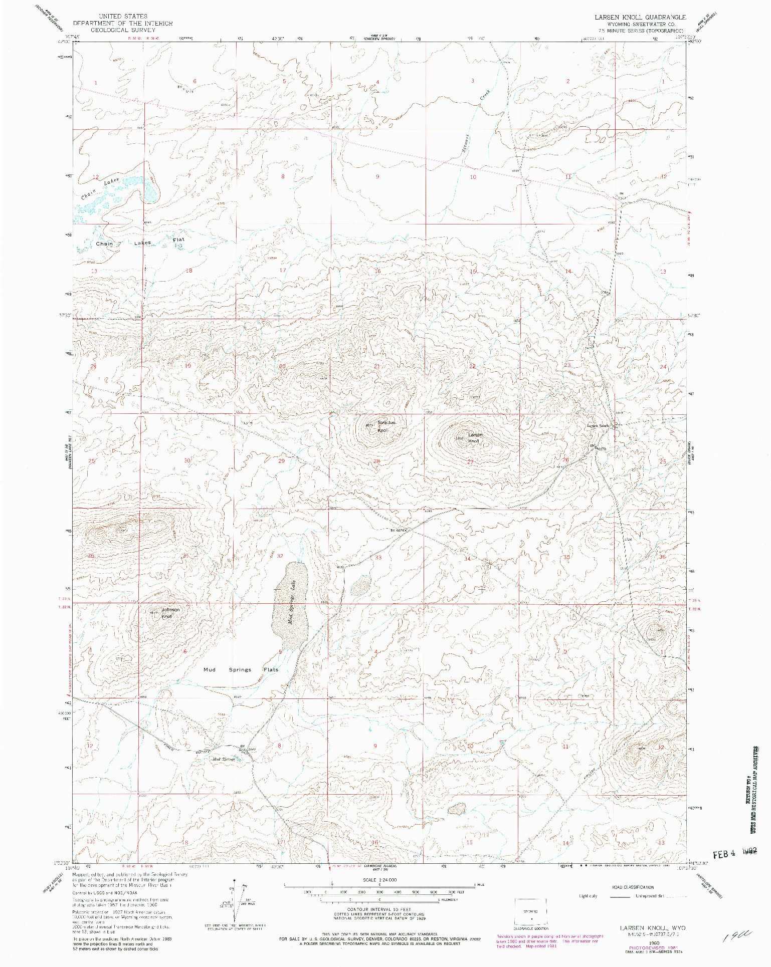 USGS 1:24000-SCALE QUADRANGLE FOR LARSEN KNOLL, WY 1960