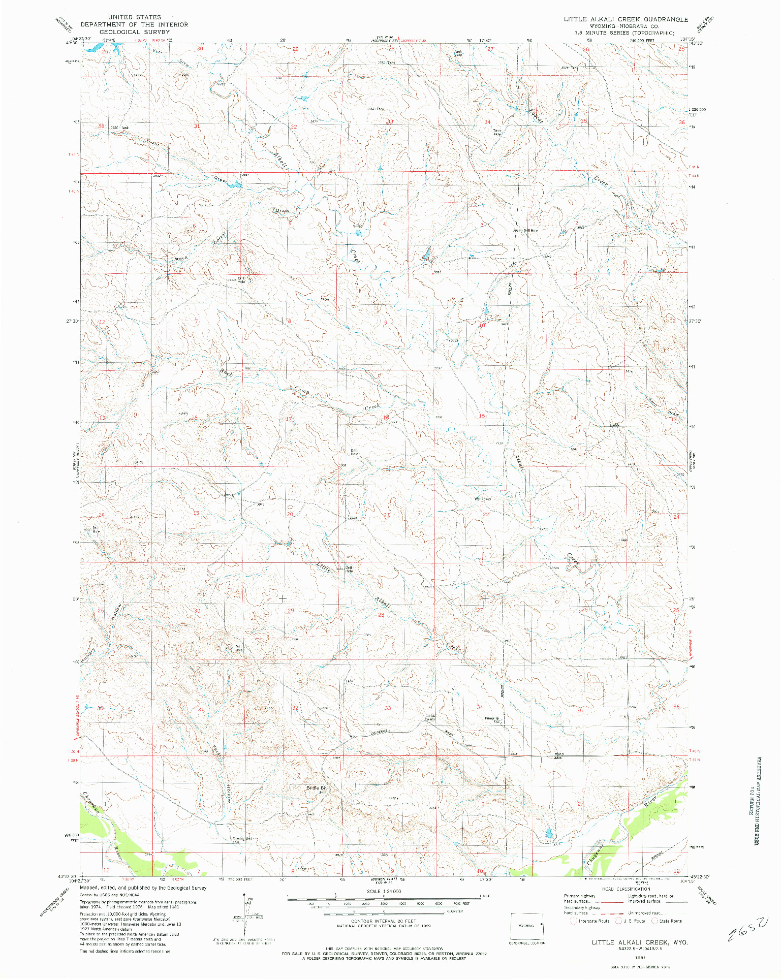 USGS 1:24000-SCALE QUADRANGLE FOR LITTLE ALKALI CREEK, WY 1981