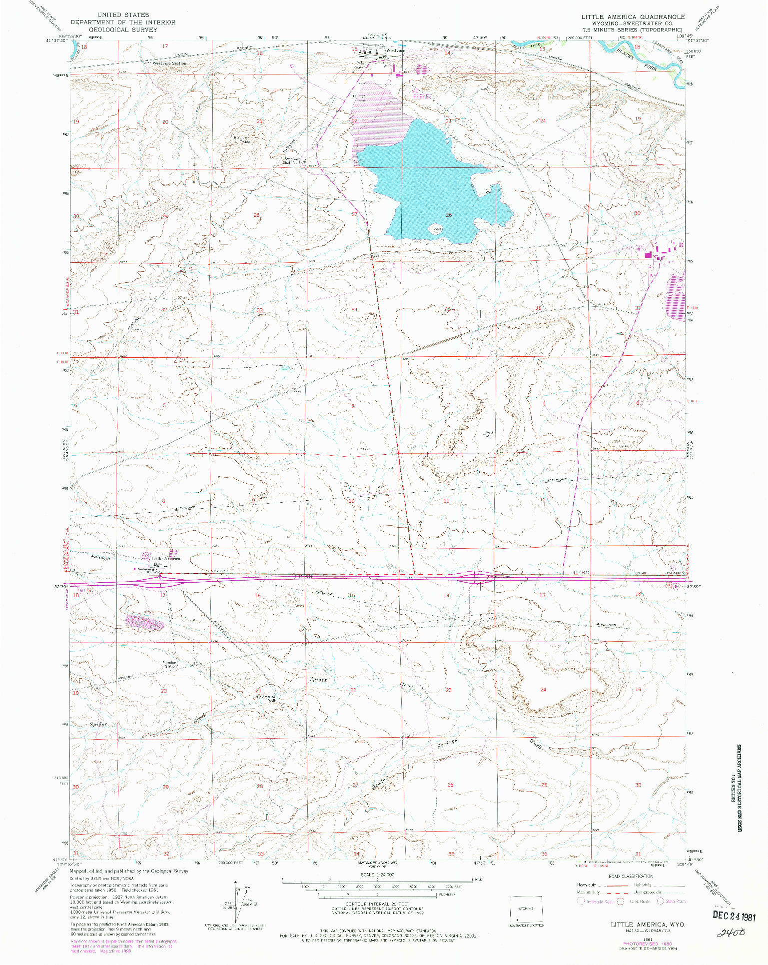 USGS 1:24000-SCALE QUADRANGLE FOR LITTLE AMERICA, WY 1961
