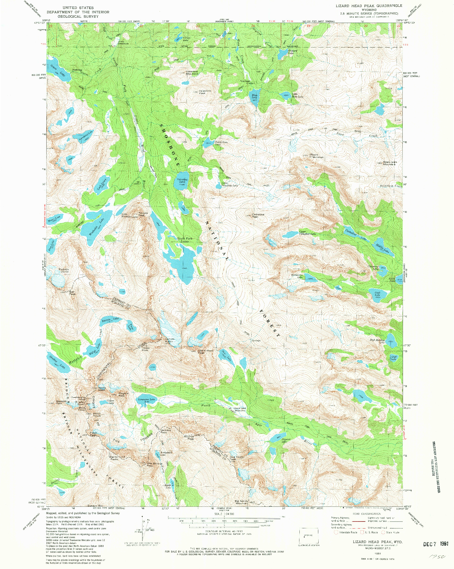 USGS 1:24000-SCALE QUADRANGLE FOR LIZARD HEAD PEAK, WY 1981