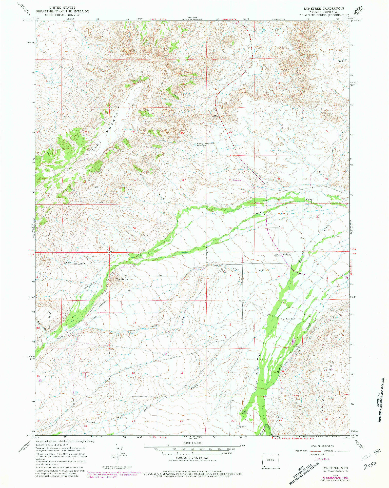 USGS 1:24000-SCALE QUADRANGLE FOR LONETREE, WY 1964