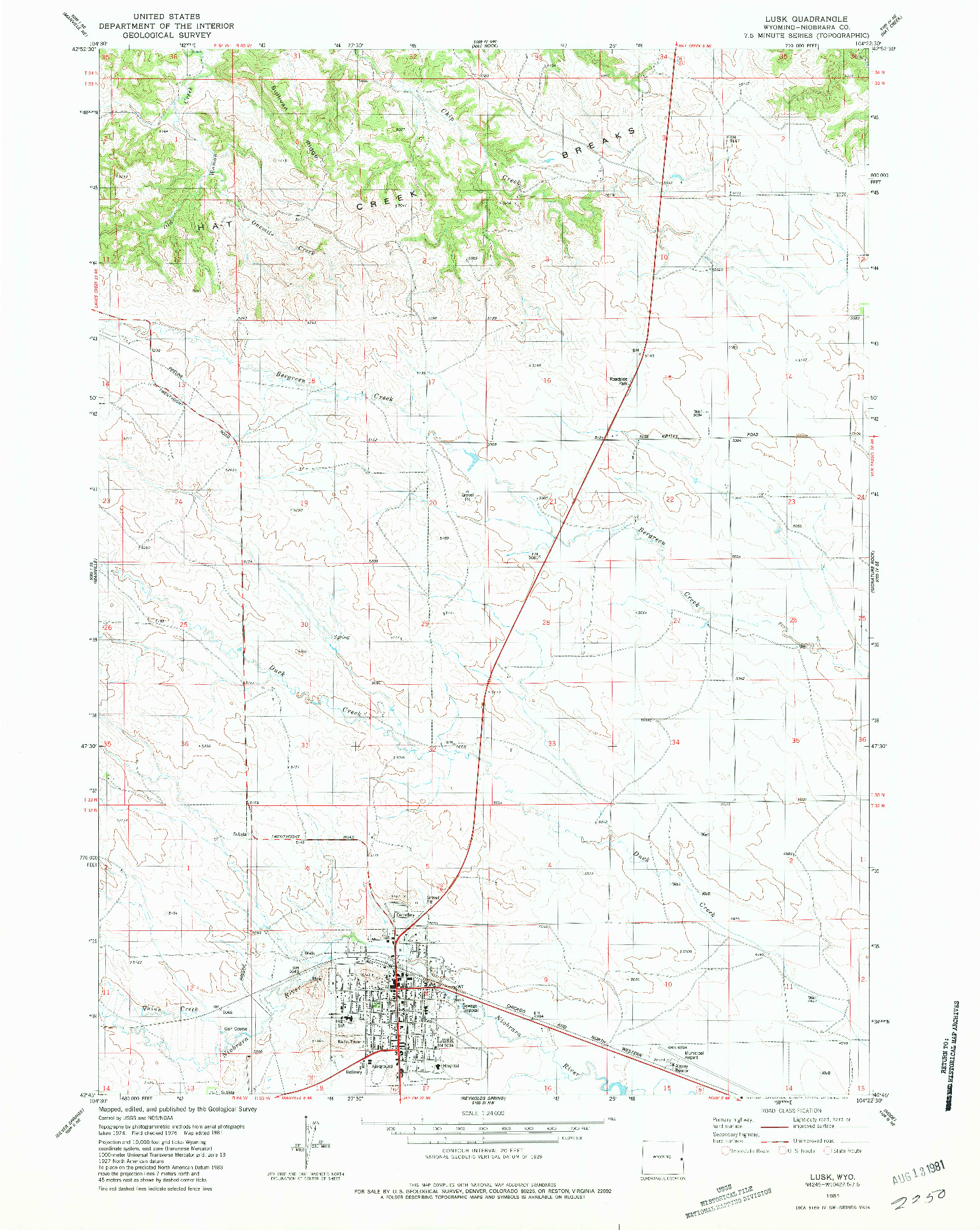USGS 1:24000-SCALE QUADRANGLE FOR LUSK, WY 1981