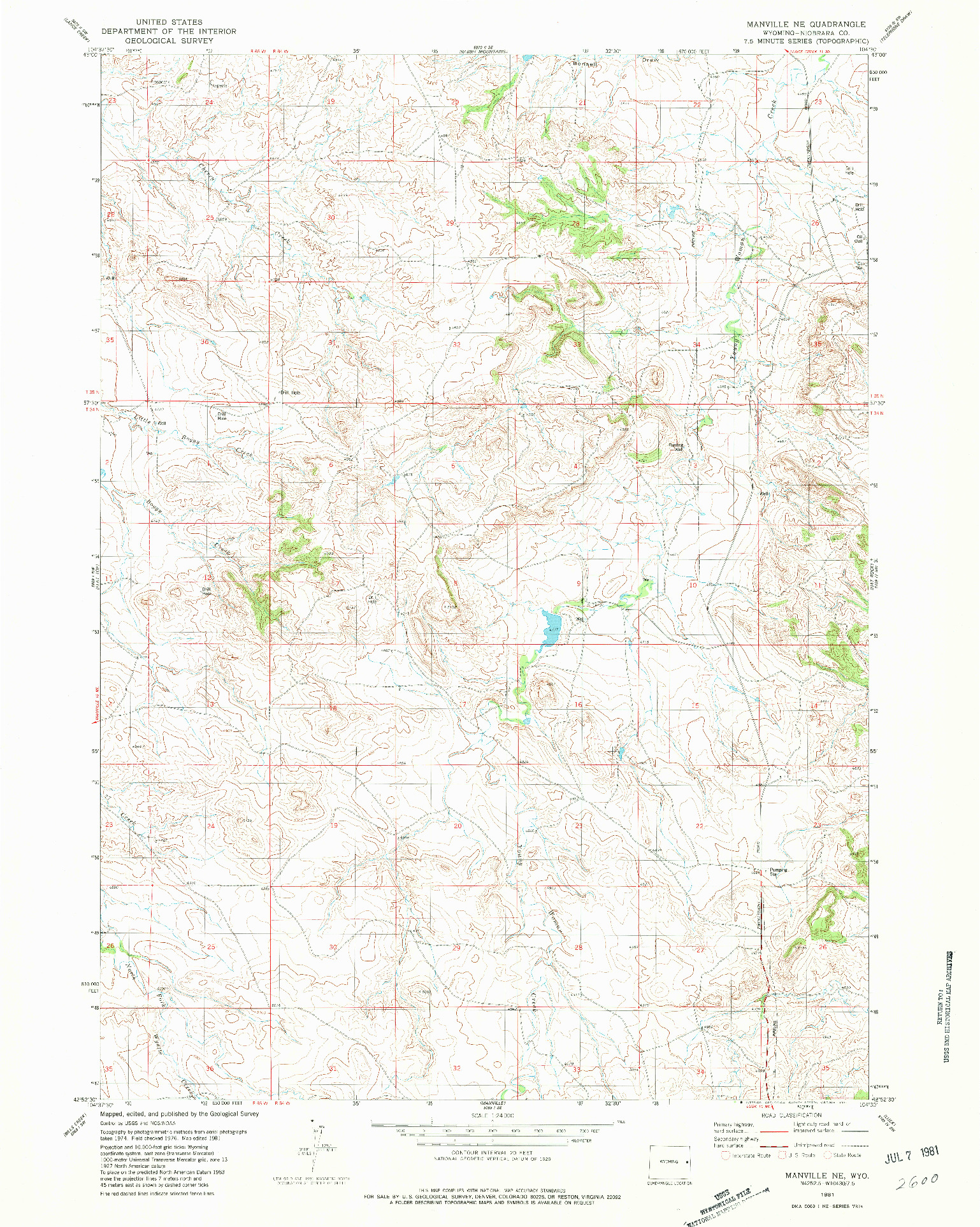 USGS 1:24000-SCALE QUADRANGLE FOR MANVILLE NE, WY 1981