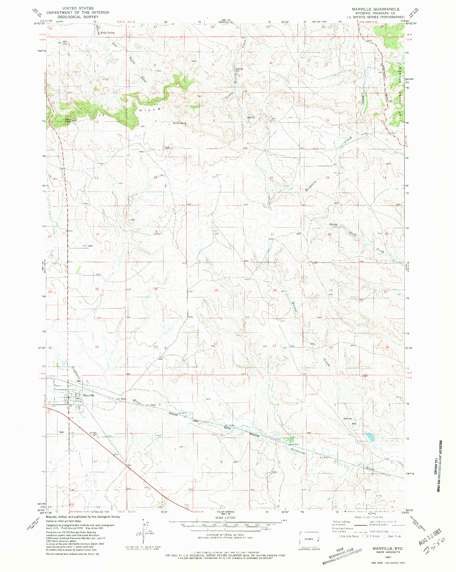 USGS 1:24000-SCALE QUADRANGLE FOR MANVILLE, WY 1981
