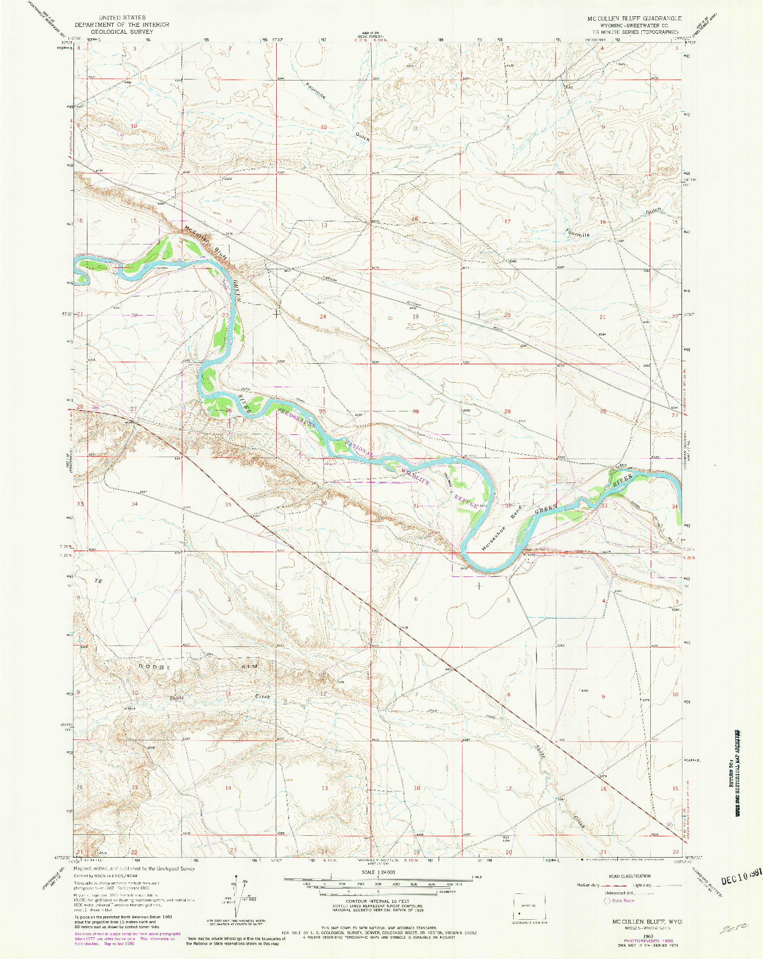 USGS 1:24000-SCALE QUADRANGLE FOR MC CULLEN BLUFF, WY 1963