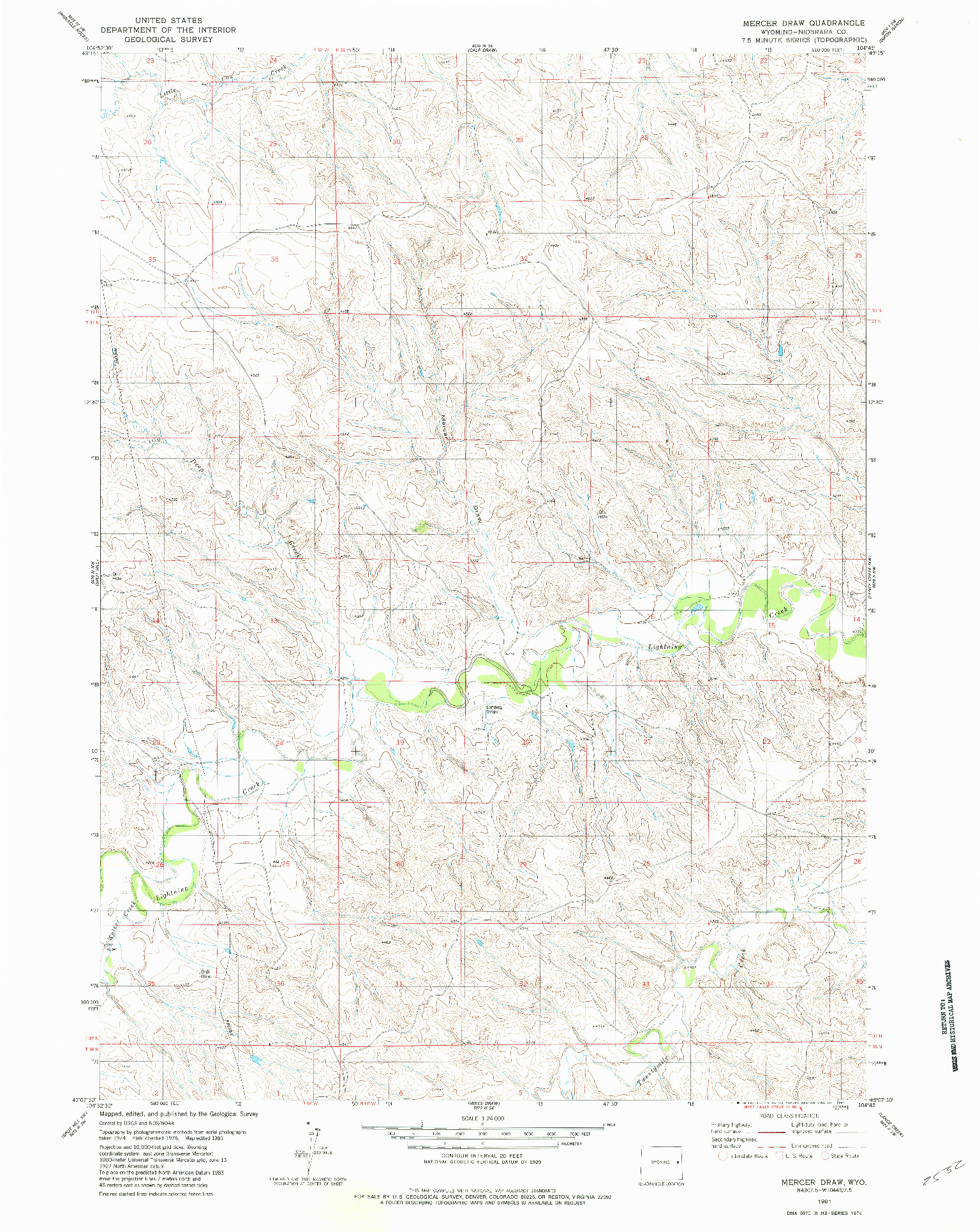 USGS 1:24000-SCALE QUADRANGLE FOR MERCER DRAW, WY 1981