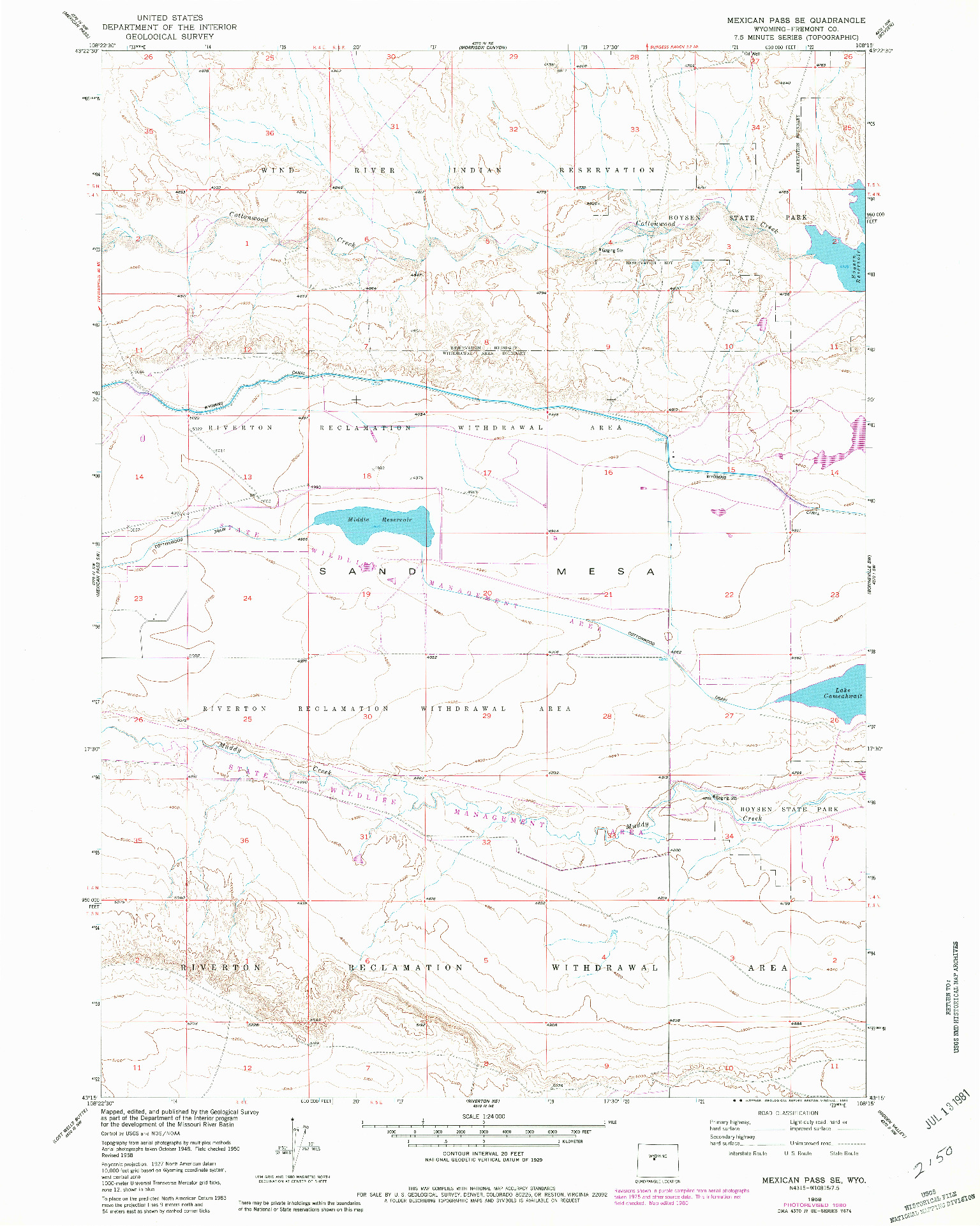 USGS 1:24000-SCALE QUADRANGLE FOR MEXICAN PASS SE, WY 1958