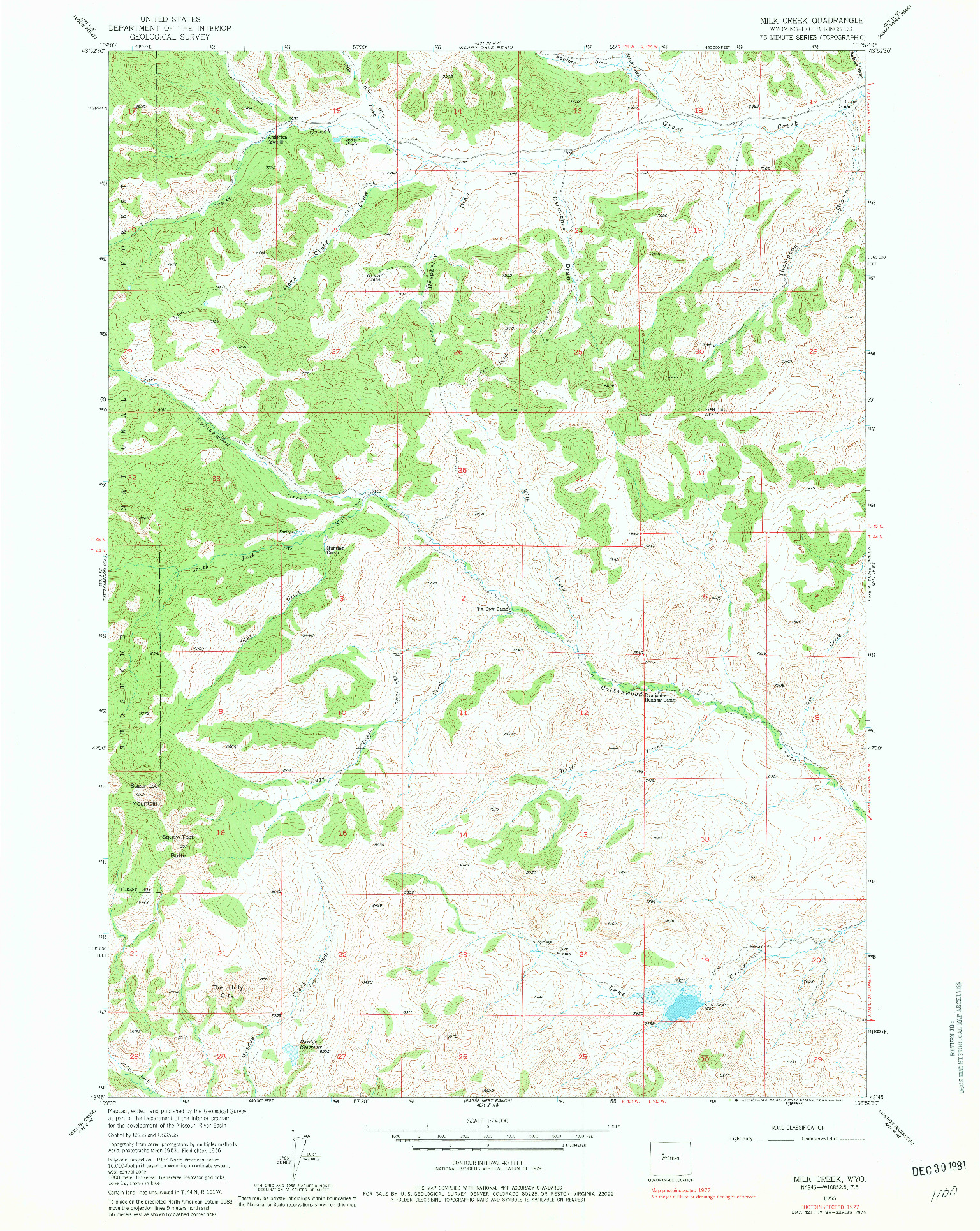 USGS 1:24000-SCALE QUADRANGLE FOR MILK CREEK, WY 1956