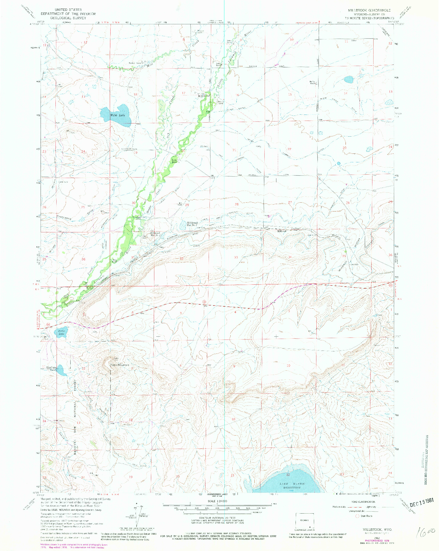 USGS 1:24000-SCALE QUADRANGLE FOR MILLBROOK, WY 1962