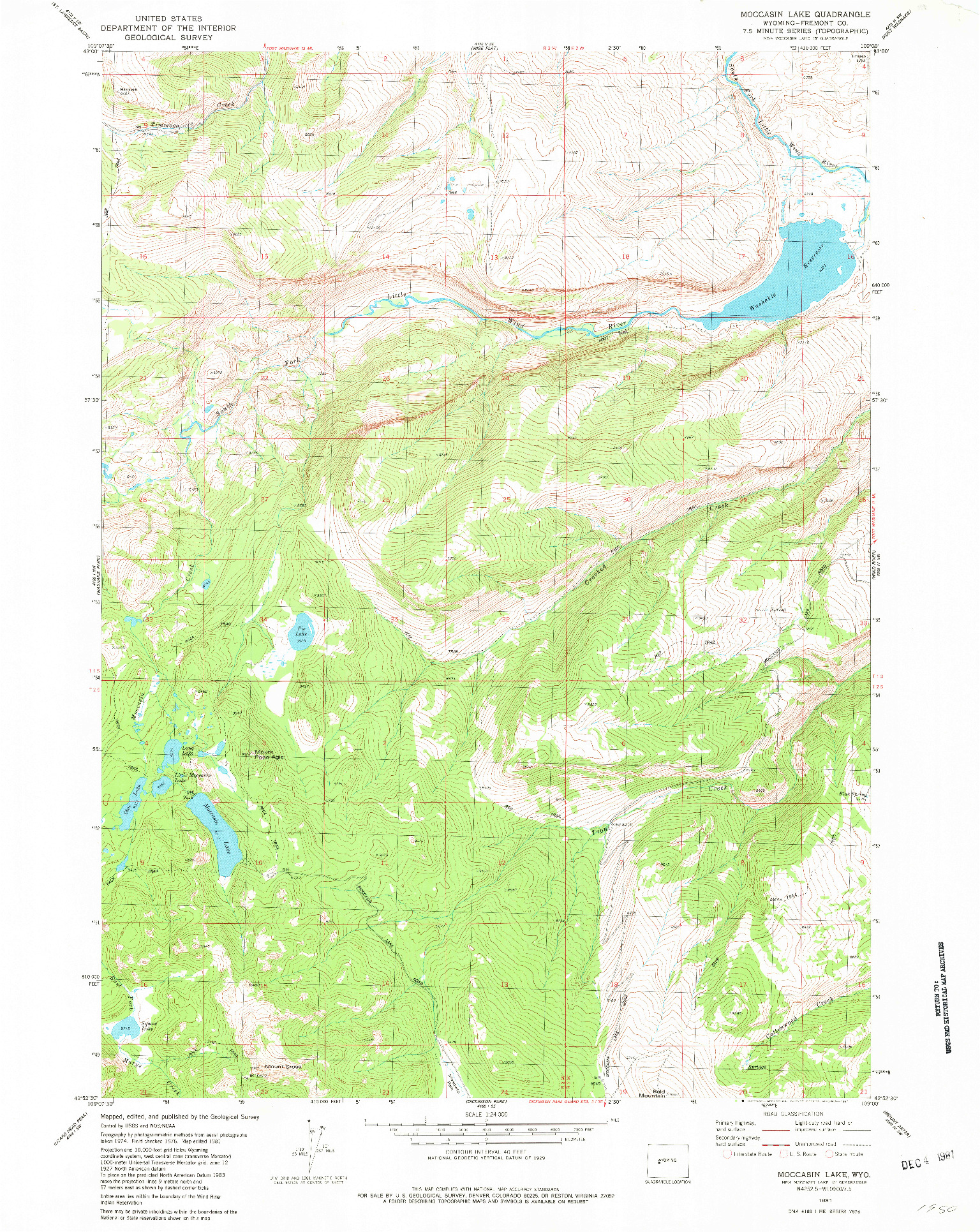 USGS 1:24000-SCALE QUADRANGLE FOR MOCCASIN LAKE, WY 1981