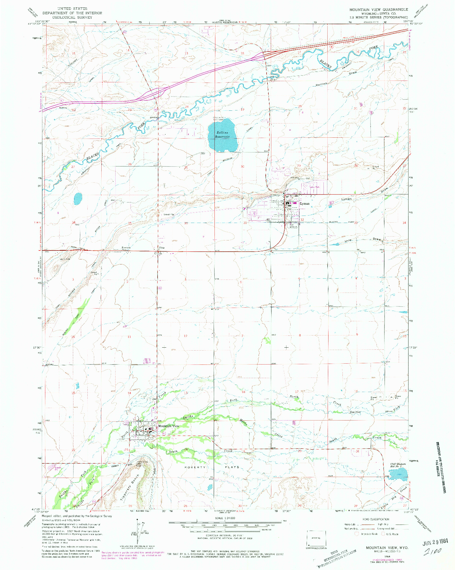 USGS 1:24000-SCALE QUADRANGLE FOR MOUNTAIN VIEW, WY 1964