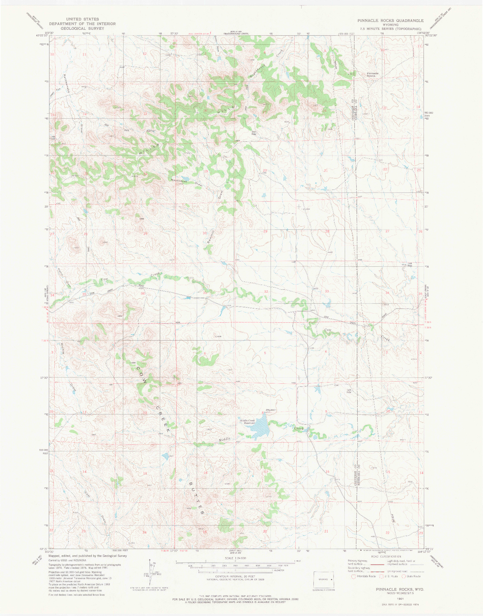 USGS 1:24000-SCALE QUADRANGLE FOR PINNACLE ROCKS, WY 1981