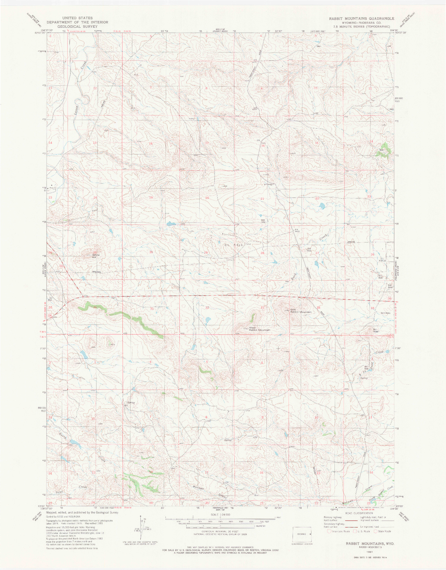 USGS 1:24000-SCALE QUADRANGLE FOR RABBIT MOUNTAINS, WY 1981