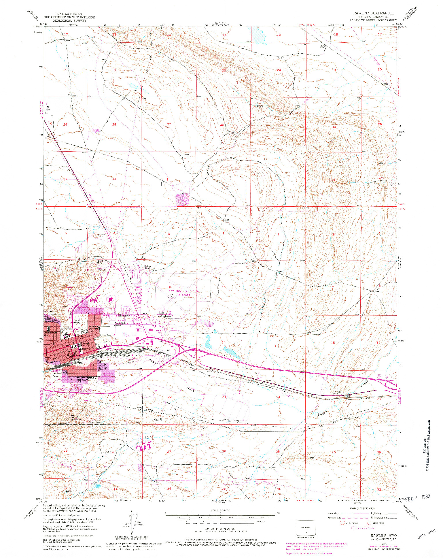 USGS 1:24000-SCALE QUADRANGLE FOR RAWLINS, WY 1953