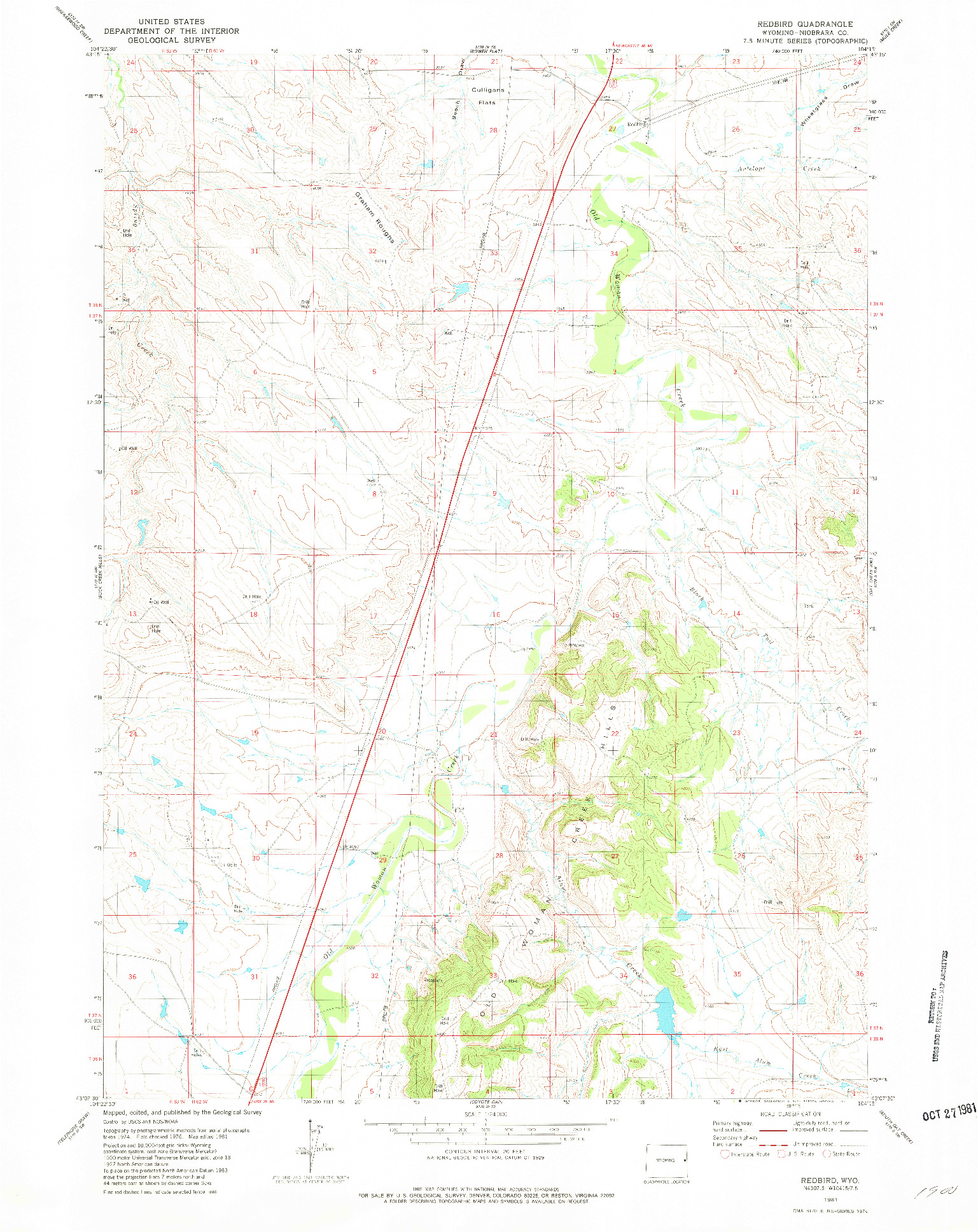 USGS 1:24000-SCALE QUADRANGLE FOR REDBIRD, WY 1981