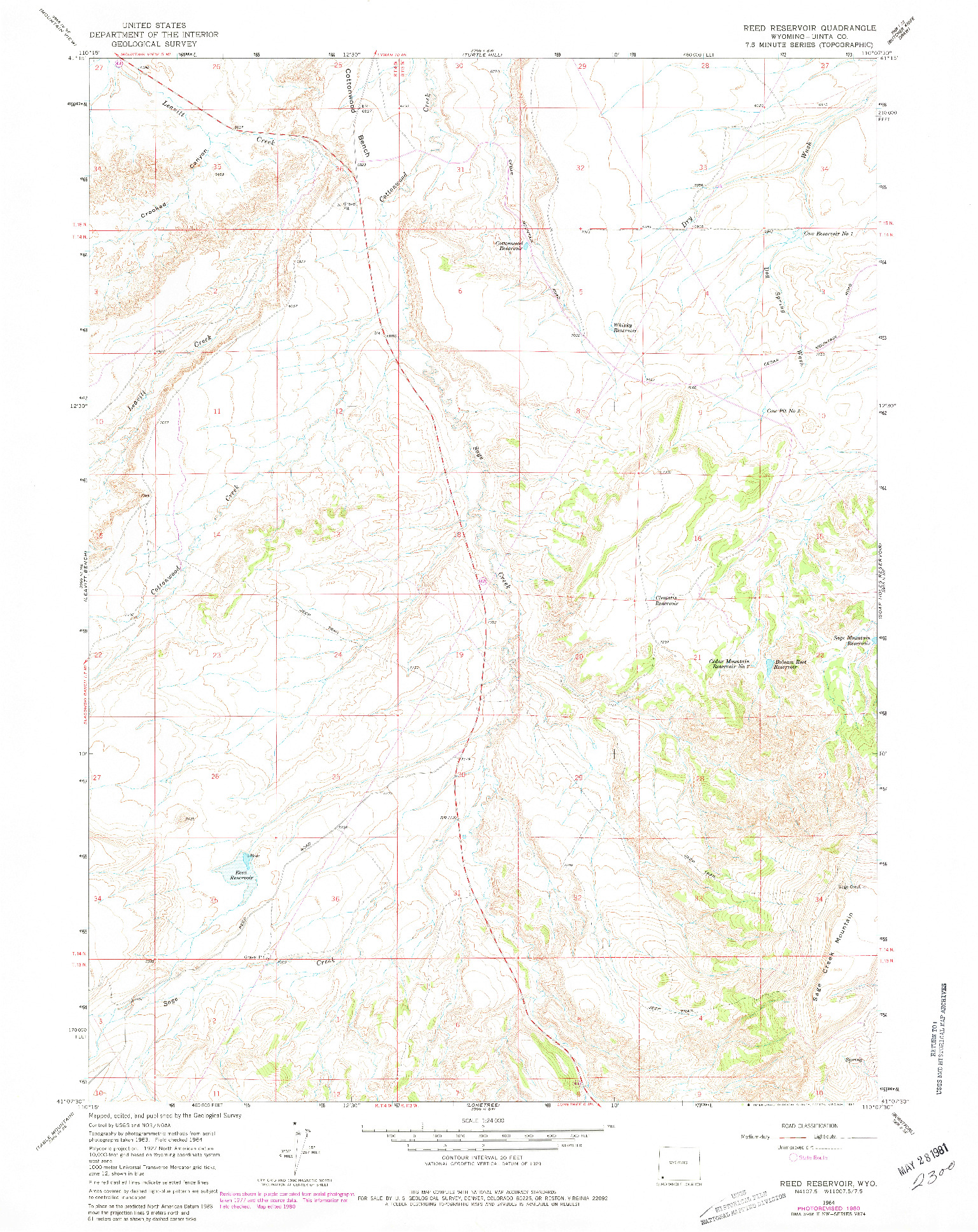USGS 1:24000-SCALE QUADRANGLE FOR REED RESERVOIR, WY 1964