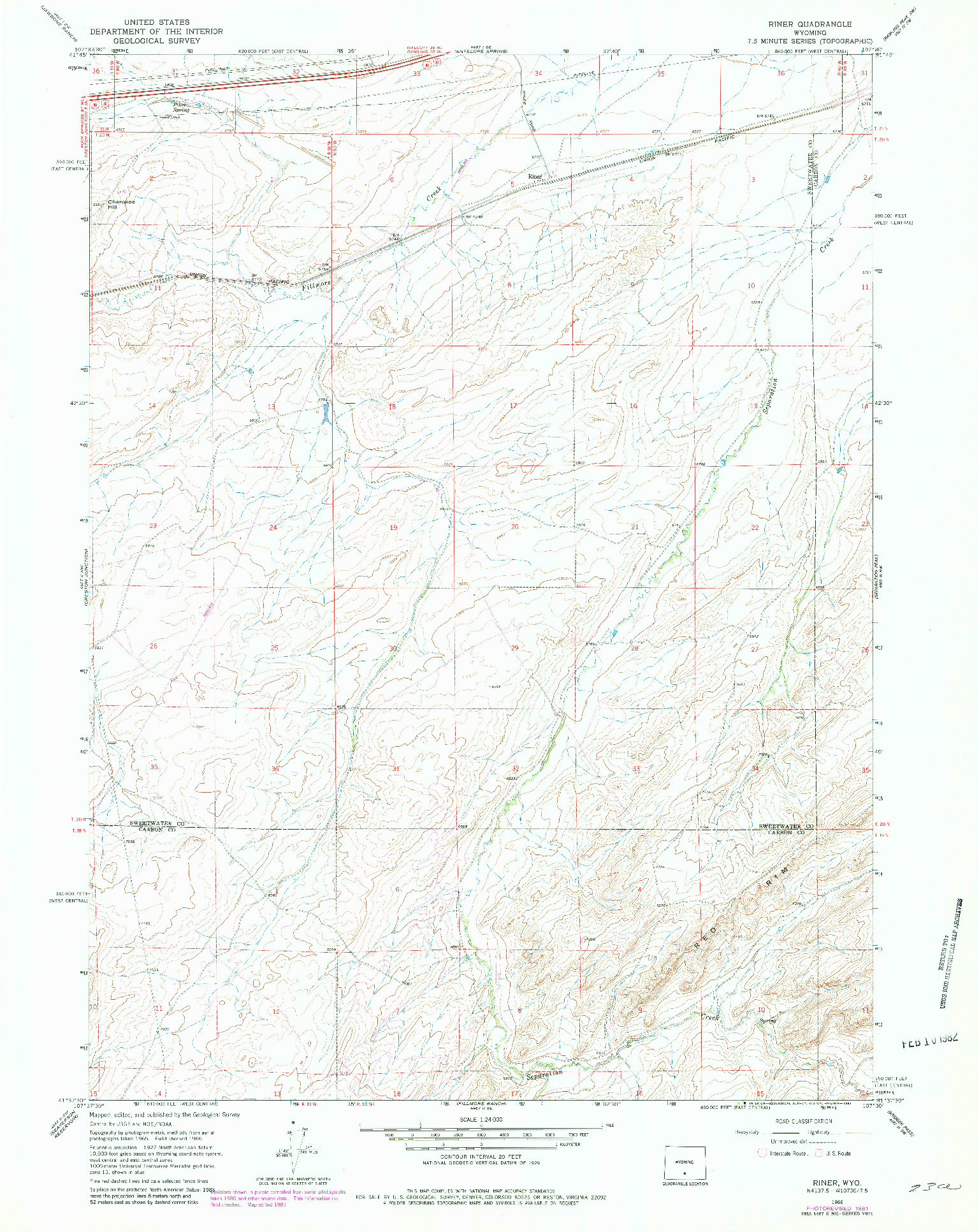 USGS 1:24000-SCALE QUADRANGLE FOR RINER, WY 1966