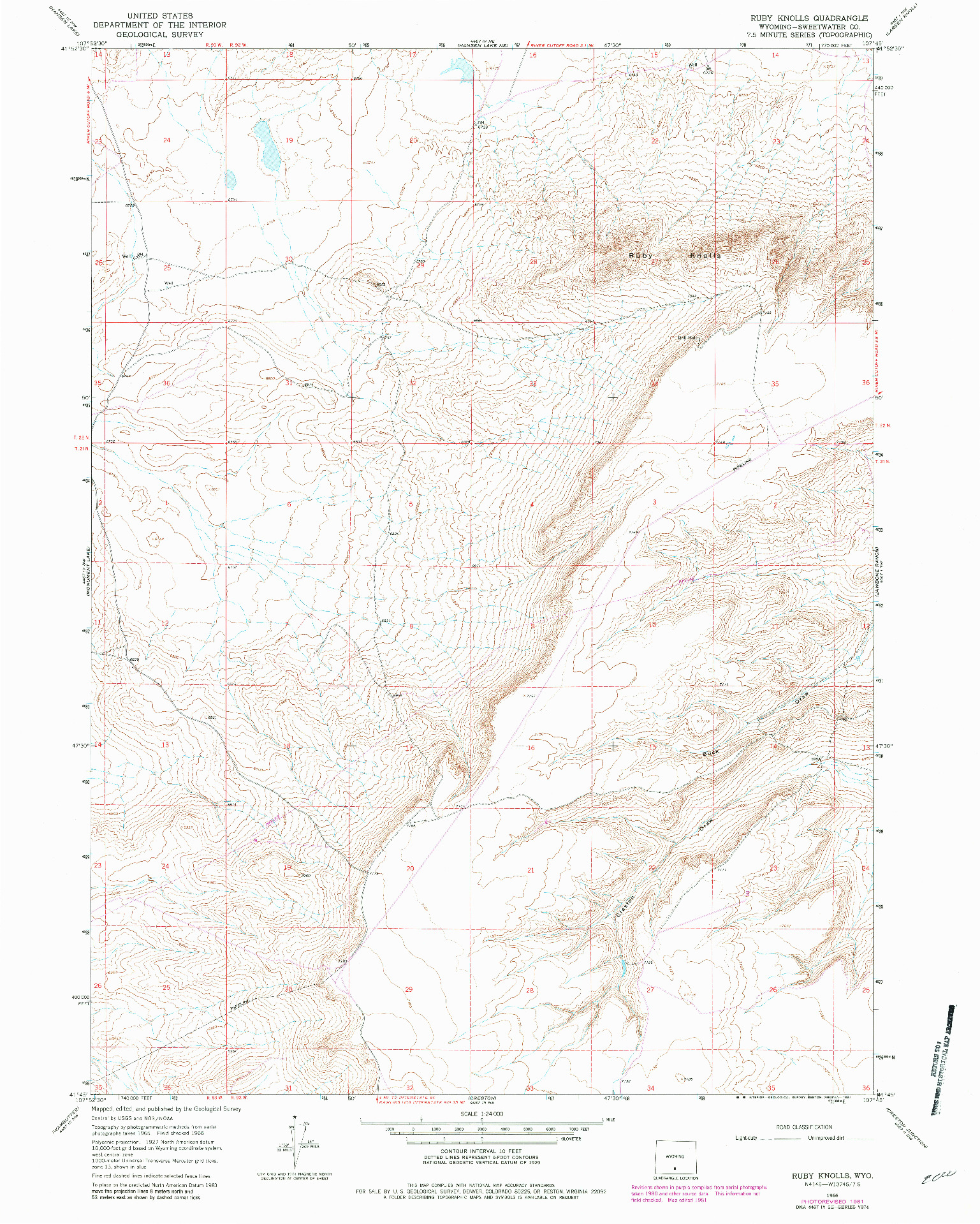 USGS 1:24000-SCALE QUADRANGLE FOR RUBY KNOLLS, WY 1966