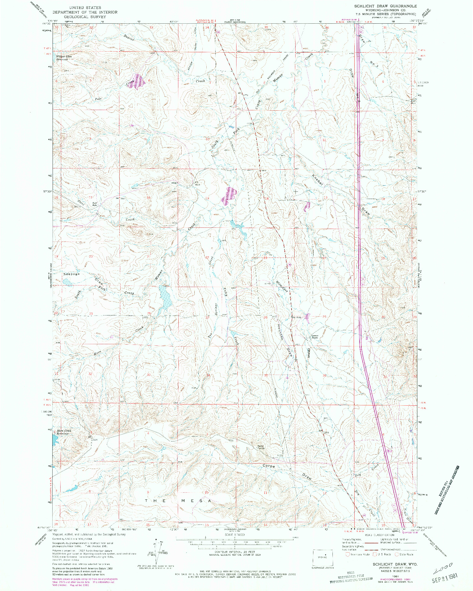 USGS 1:24000-SCALE QUADRANGLE FOR SCHLICHT DRAW, WY 1961