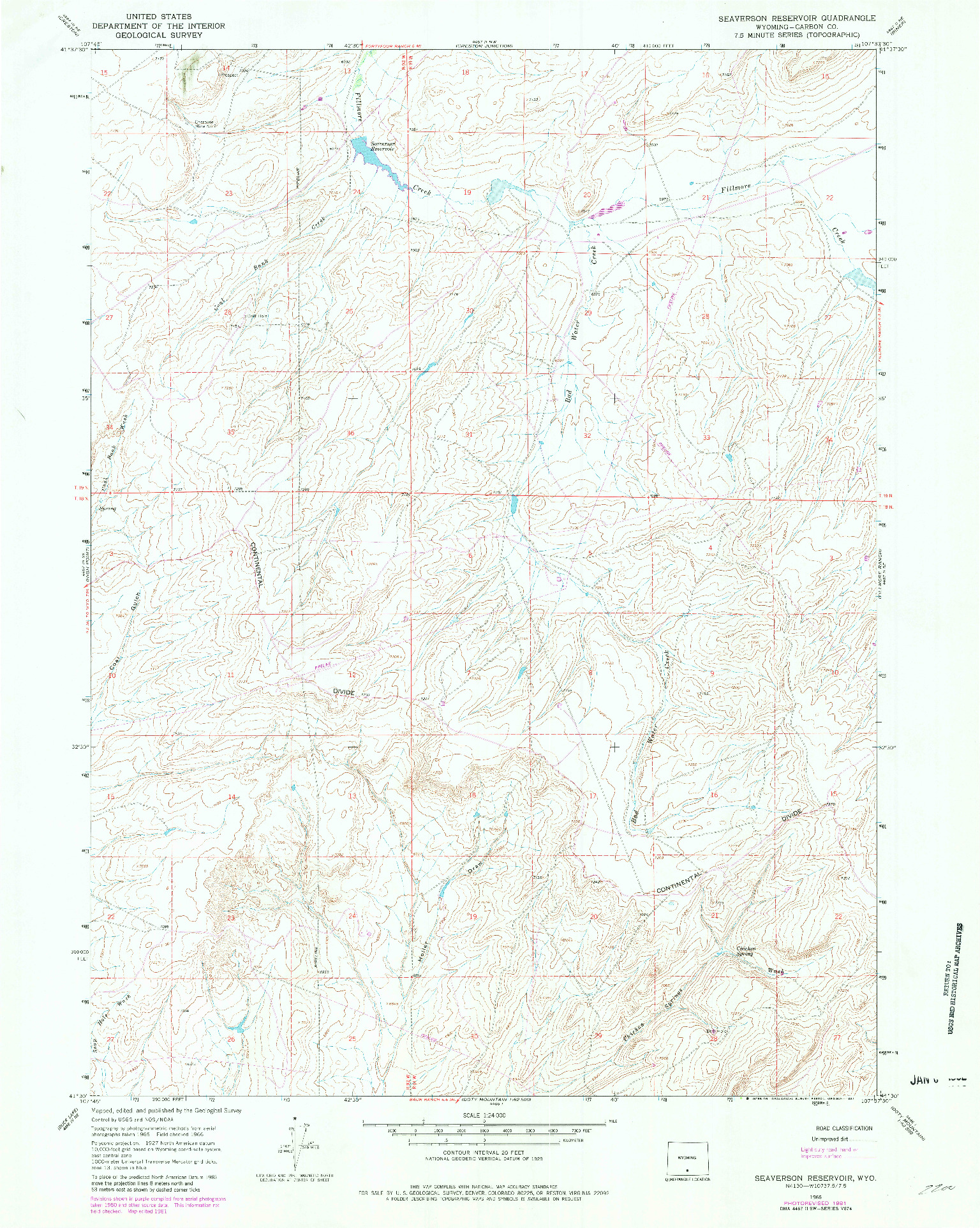 USGS 1:24000-SCALE QUADRANGLE FOR SEAVERSON RESERVOIR, WY 1966