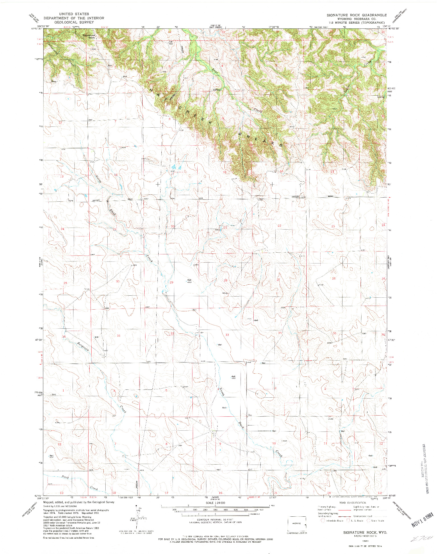 USGS 1:24000-SCALE QUADRANGLE FOR SIGNATURE ROCK, WY 1981