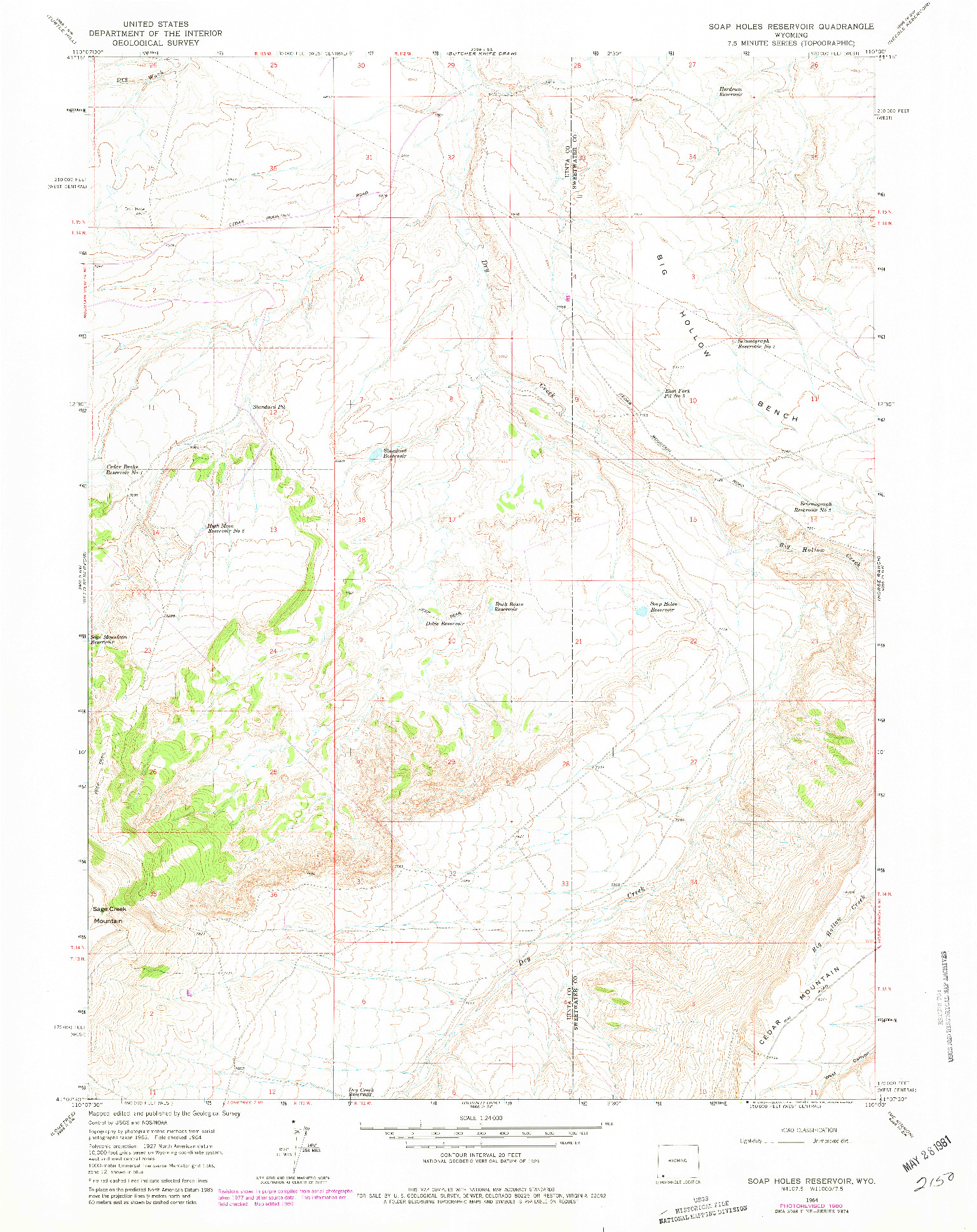 USGS 1:24000-SCALE QUADRANGLE FOR SOAP HOLES RESERVOIR, WY 1964