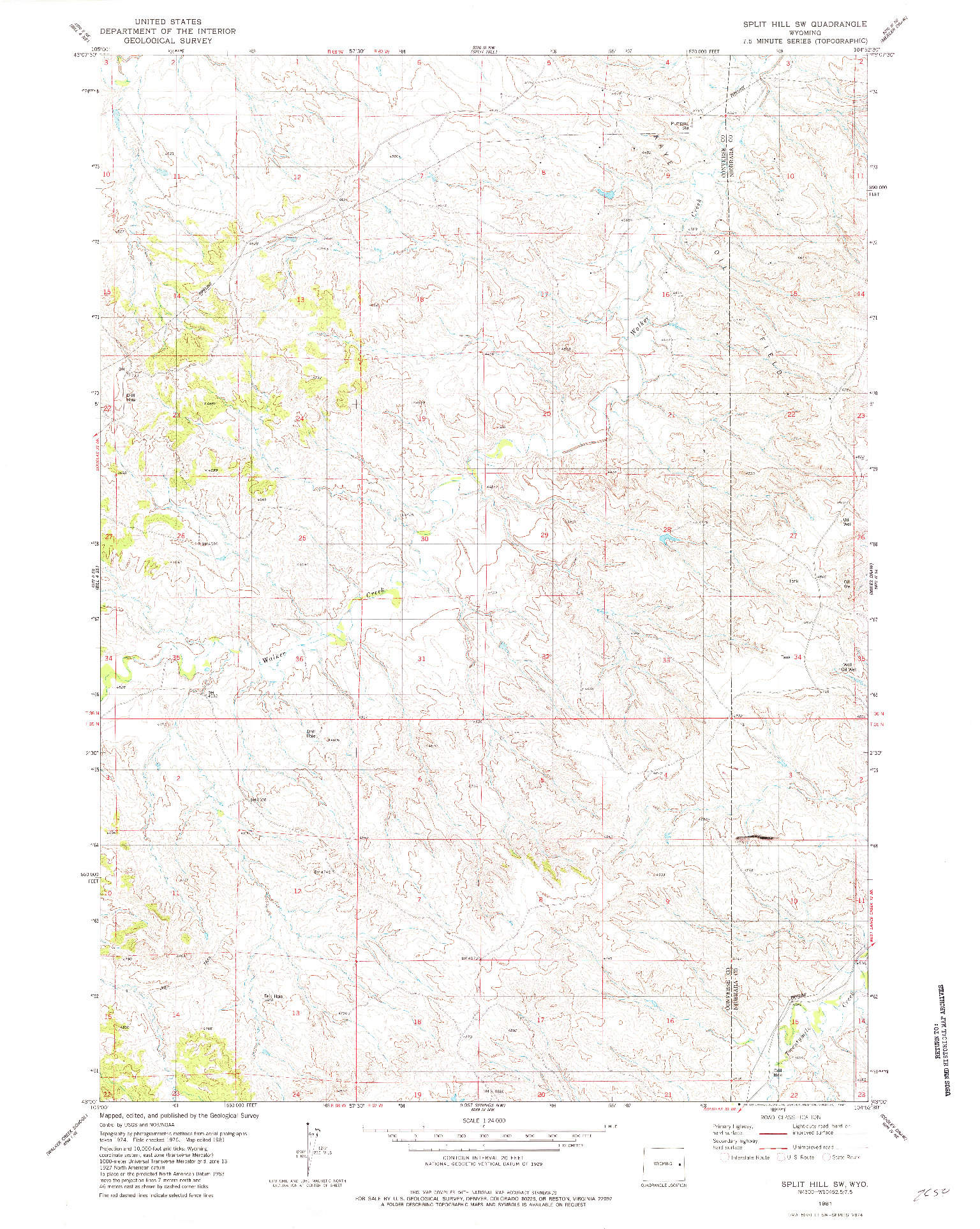 USGS 1:24000-SCALE QUADRANGLE FOR SPLIT HILL SW, WY 1981