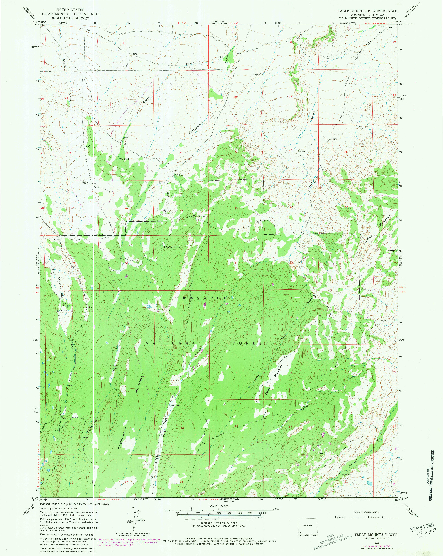 USGS 1:24000-SCALE QUADRANGLE FOR TABLE MOUNTAIN, WY 1964