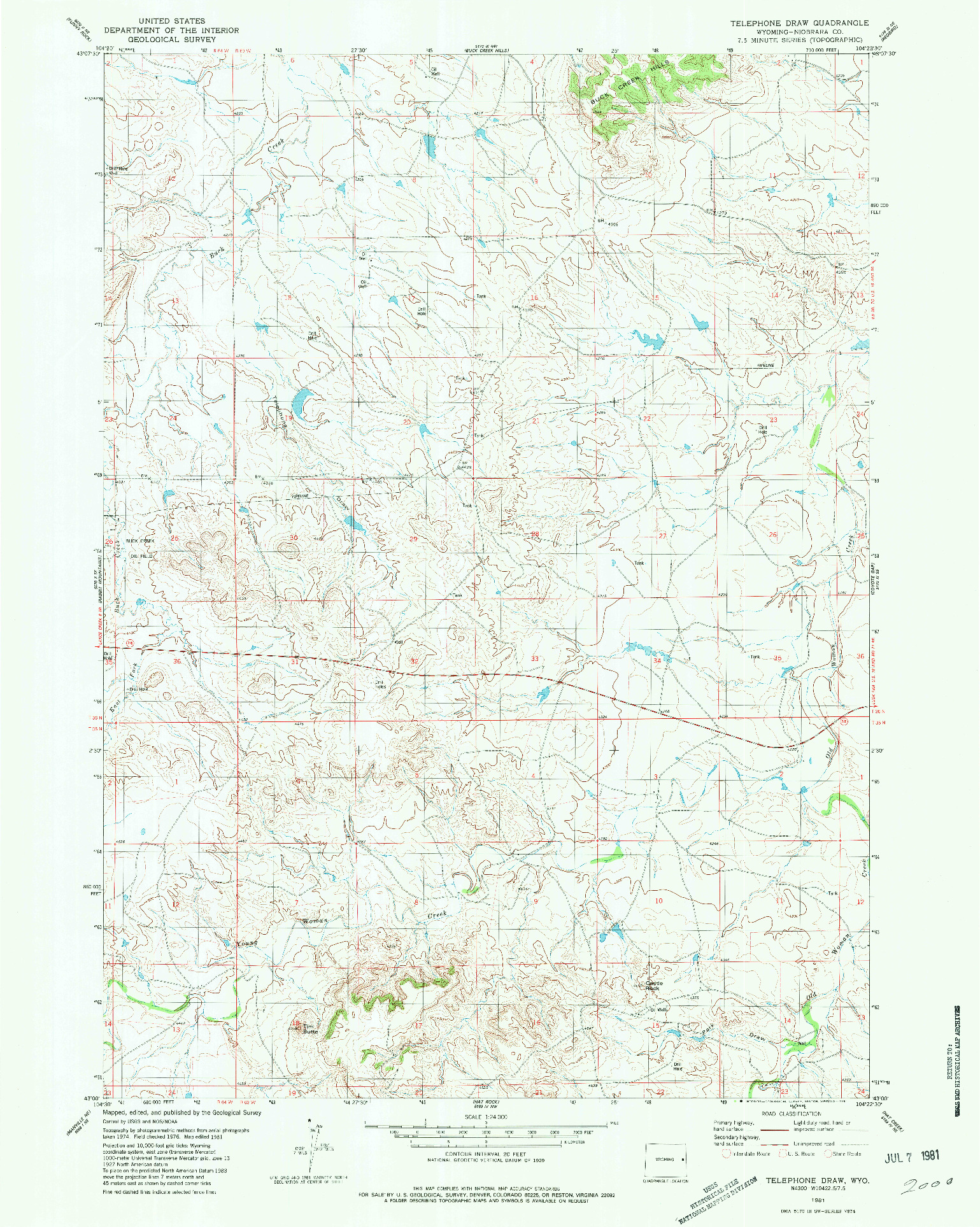 USGS 1:24000-SCALE QUADRANGLE FOR TELEPHONE DRAW, WY 1981