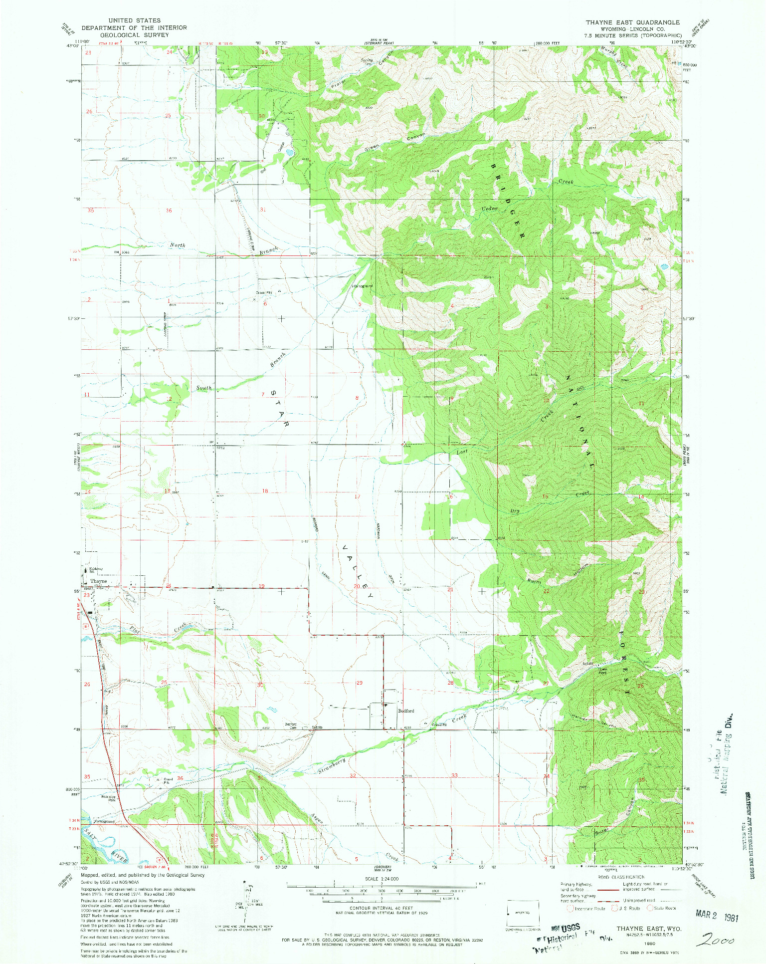 USGS 1:24000-SCALE QUADRANGLE FOR THAYNE EAST, WY 1980