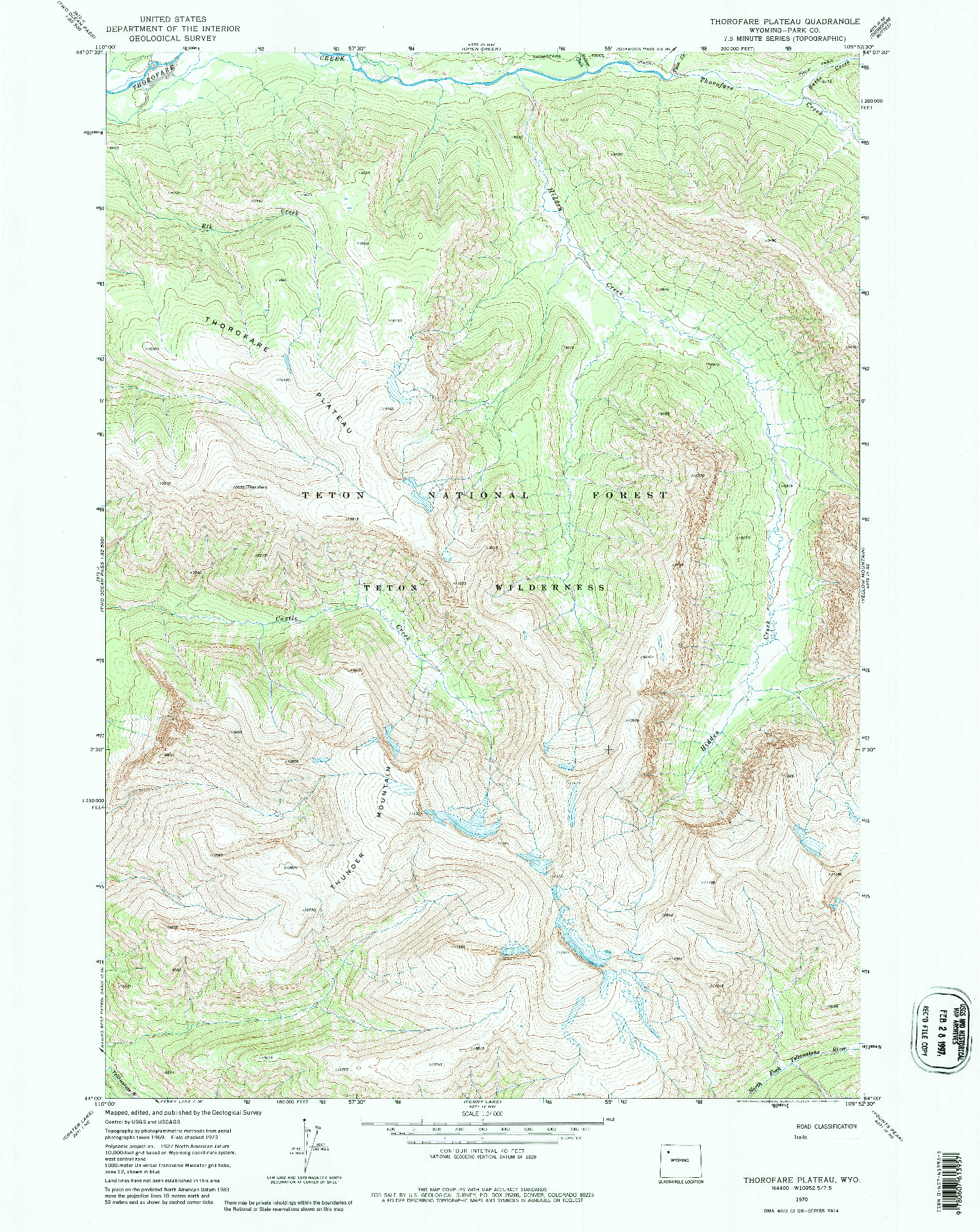 USGS 1:24000-SCALE QUADRANGLE FOR THOROFARE PLATEAU, WY 1970