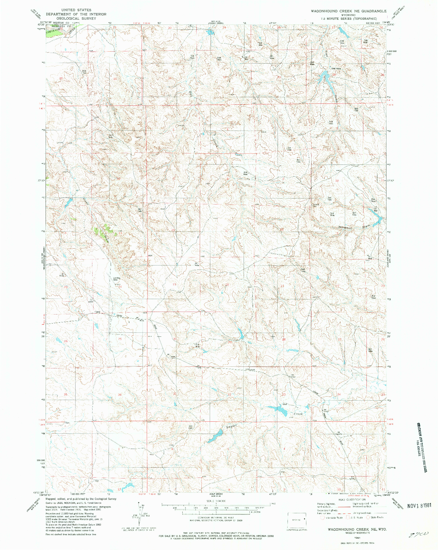 USGS 1:24000-SCALE QUADRANGLE FOR WAGONHOUND CREEK NE, WY 1981