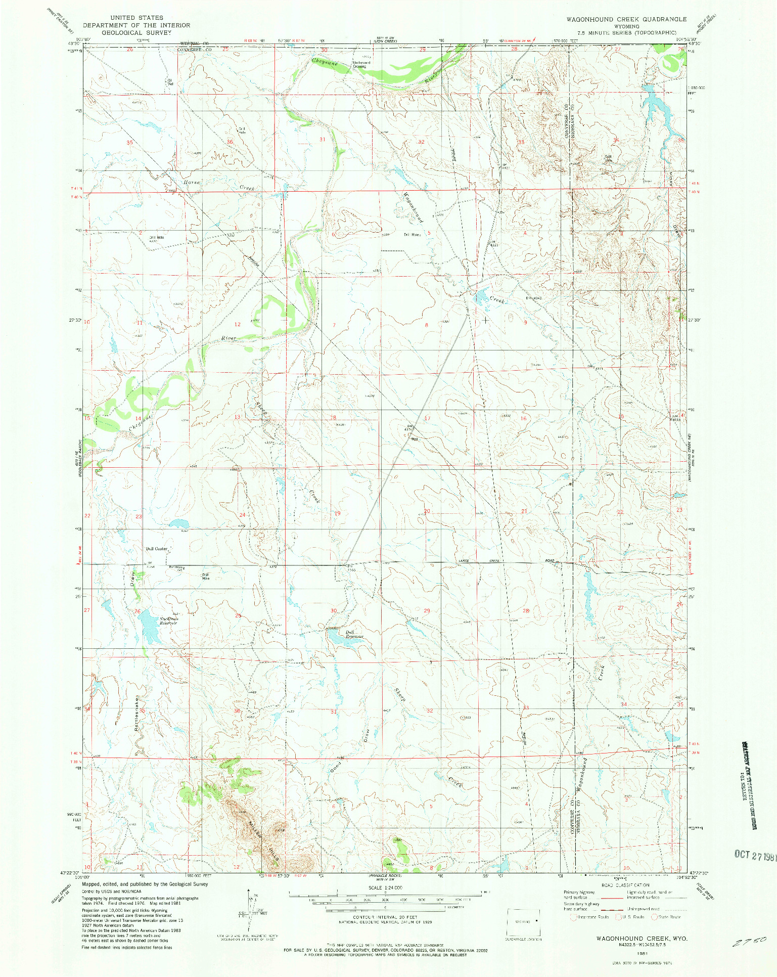 USGS 1:24000-SCALE QUADRANGLE FOR WAGONHOUND CREEK, WY 1981