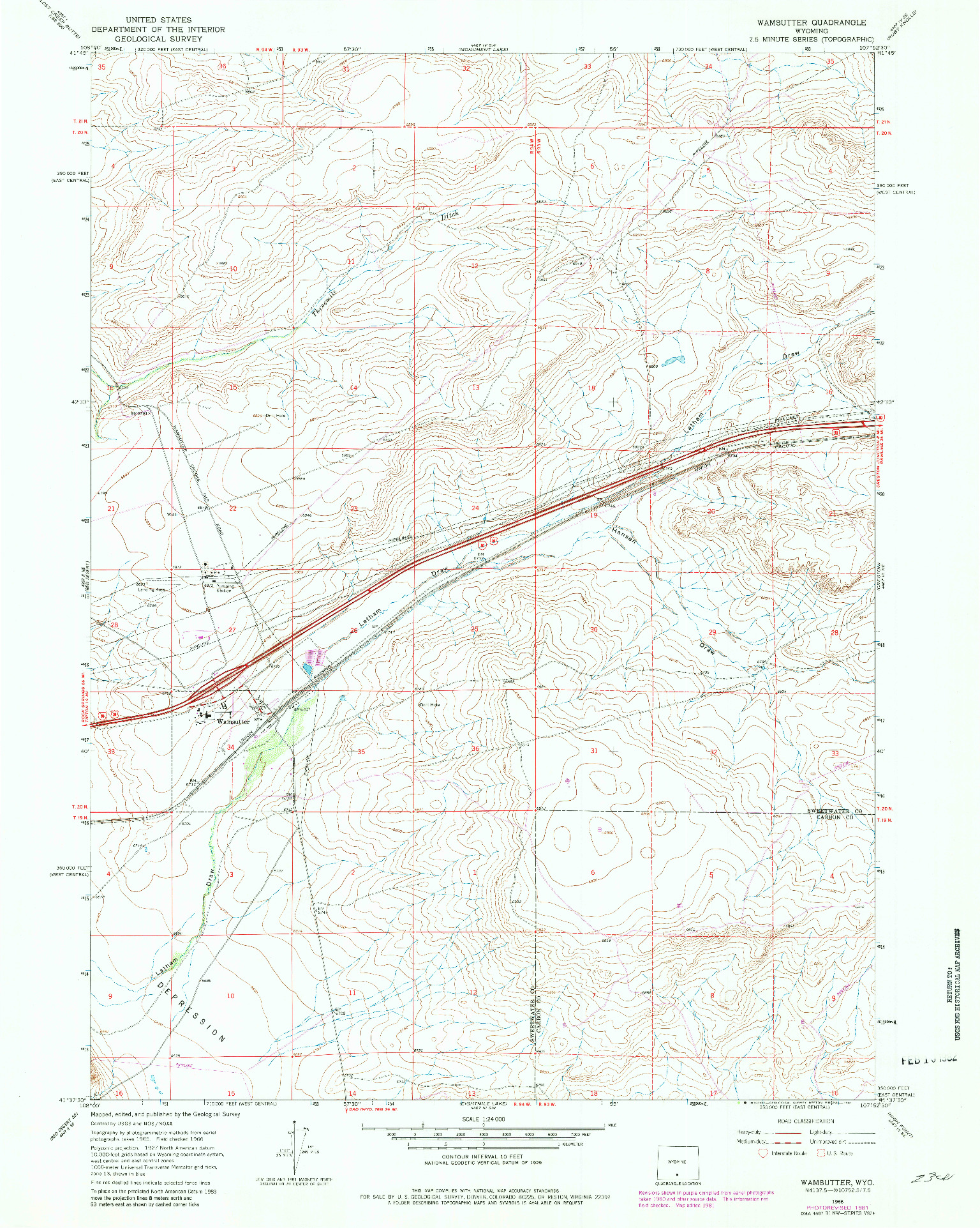 USGS 1:24000-SCALE QUADRANGLE FOR WAMSUTTER, WY 1966