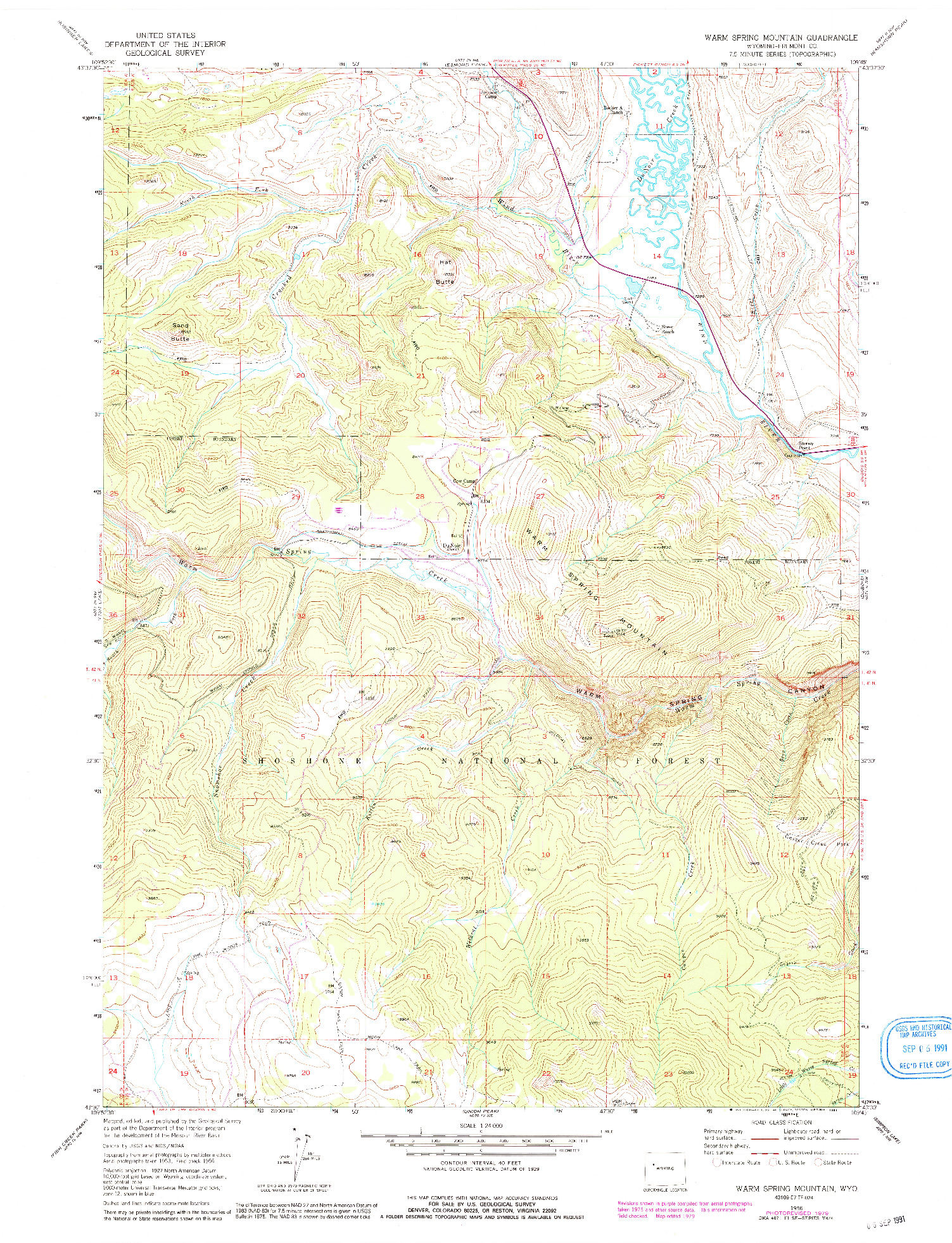 USGS 1:24000-SCALE QUADRANGLE FOR WARM SPRING MOUNTAIN, WY 1956