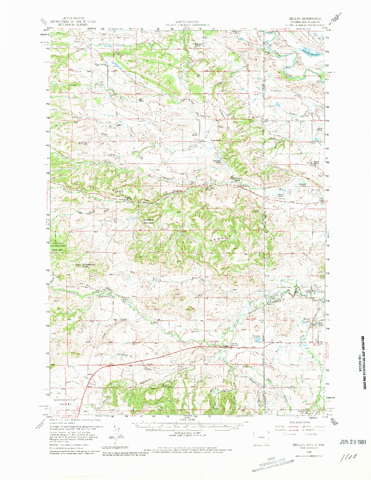 USGS 1:62500-SCALE QUADRANGLE FOR BEULAH, WY 1958