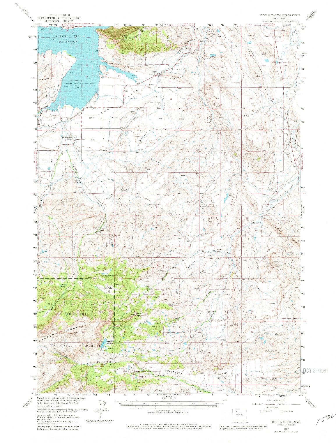 USGS 1:62500-SCALE QUADRANGLE FOR DEVILS TOOTH, WY 1957