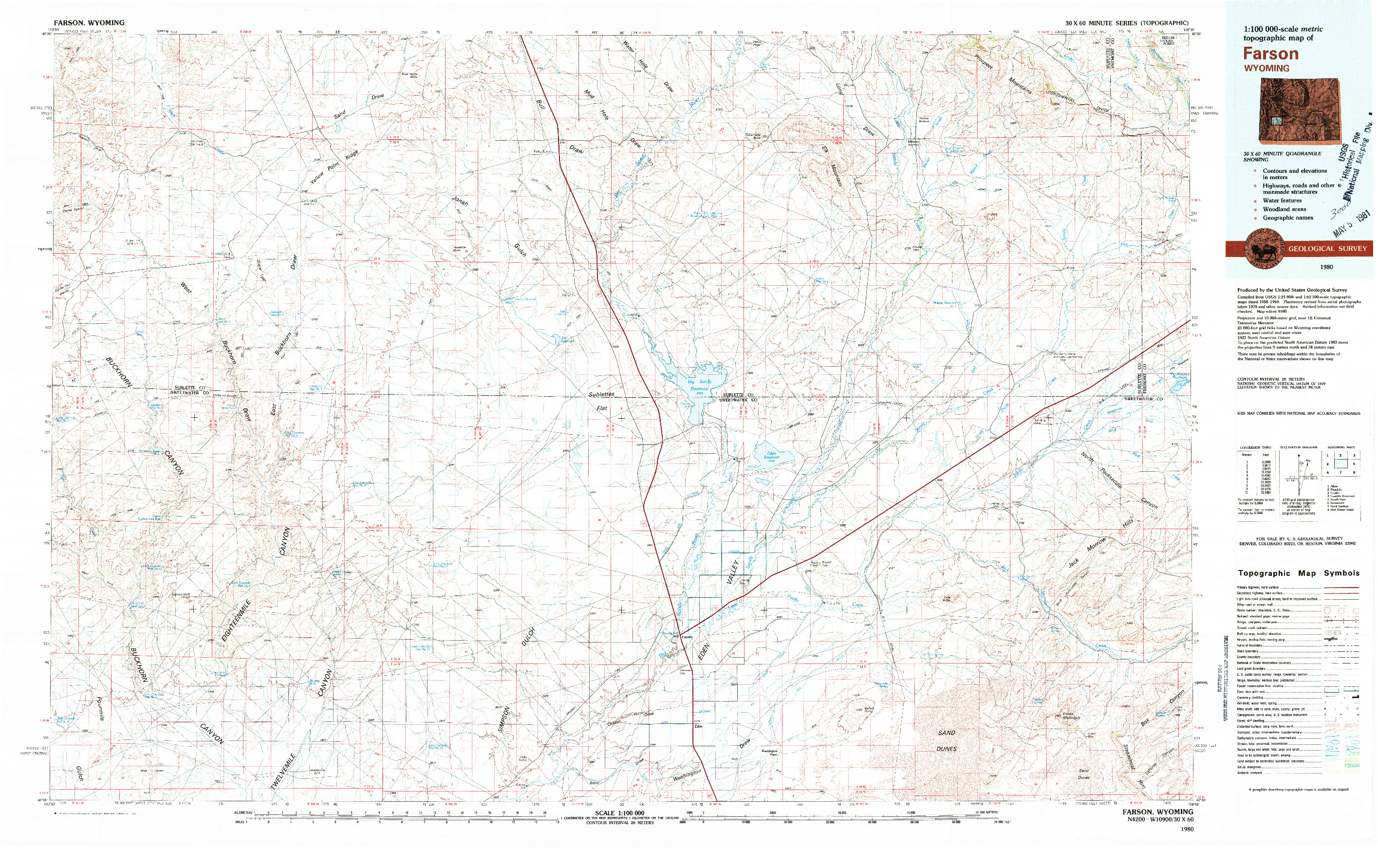 USGS 1:100000-SCALE QUADRANGLE FOR FARSON, WY 1980