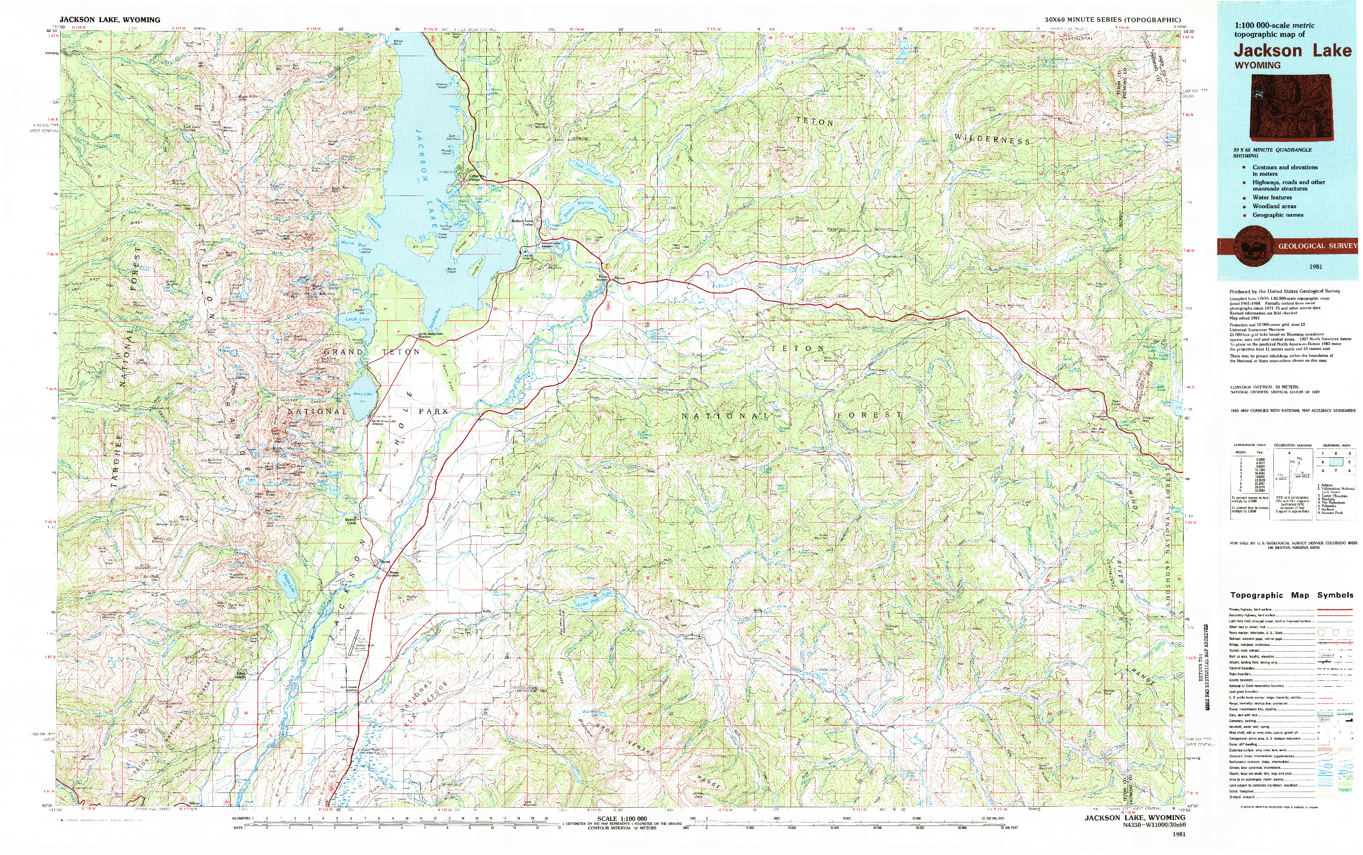 USGS 1:100000-SCALE QUADRANGLE FOR JACKSON LAKE, WY 1981