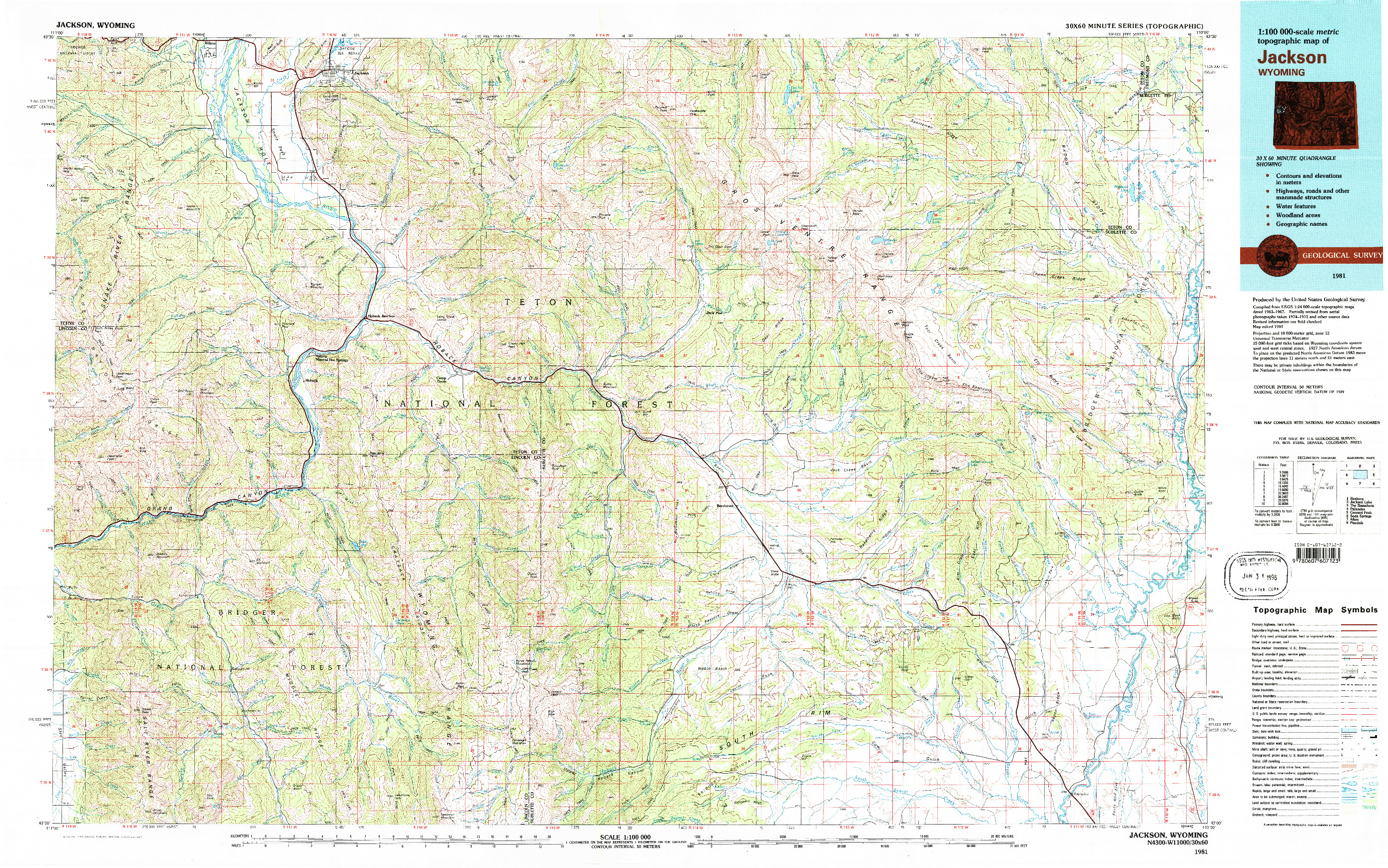 USGS 1:100000-SCALE QUADRANGLE FOR JACKSON, WY 1981